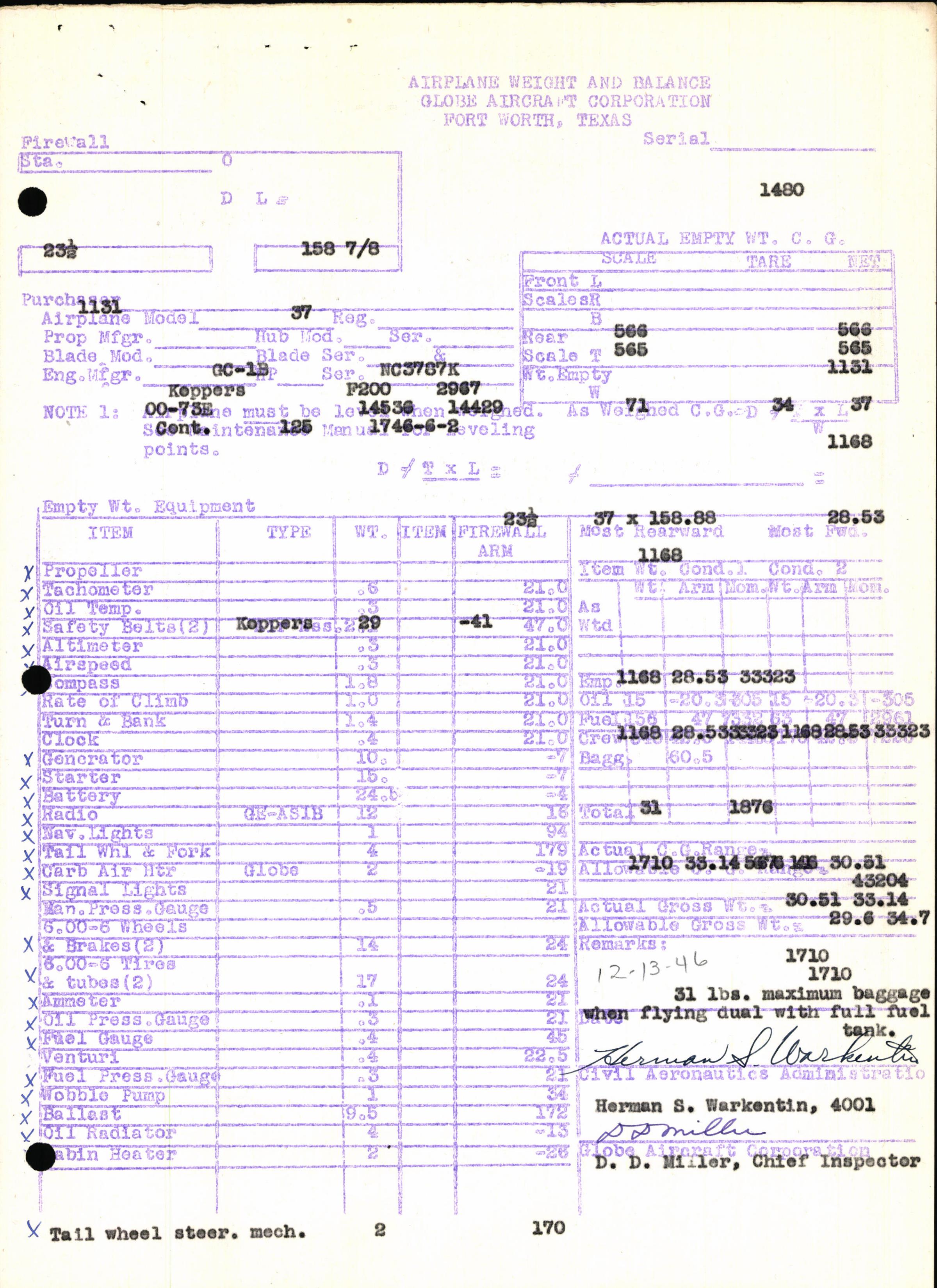 Sample page 5 from AirCorps Library document: Technical Information for Serial Number 1480