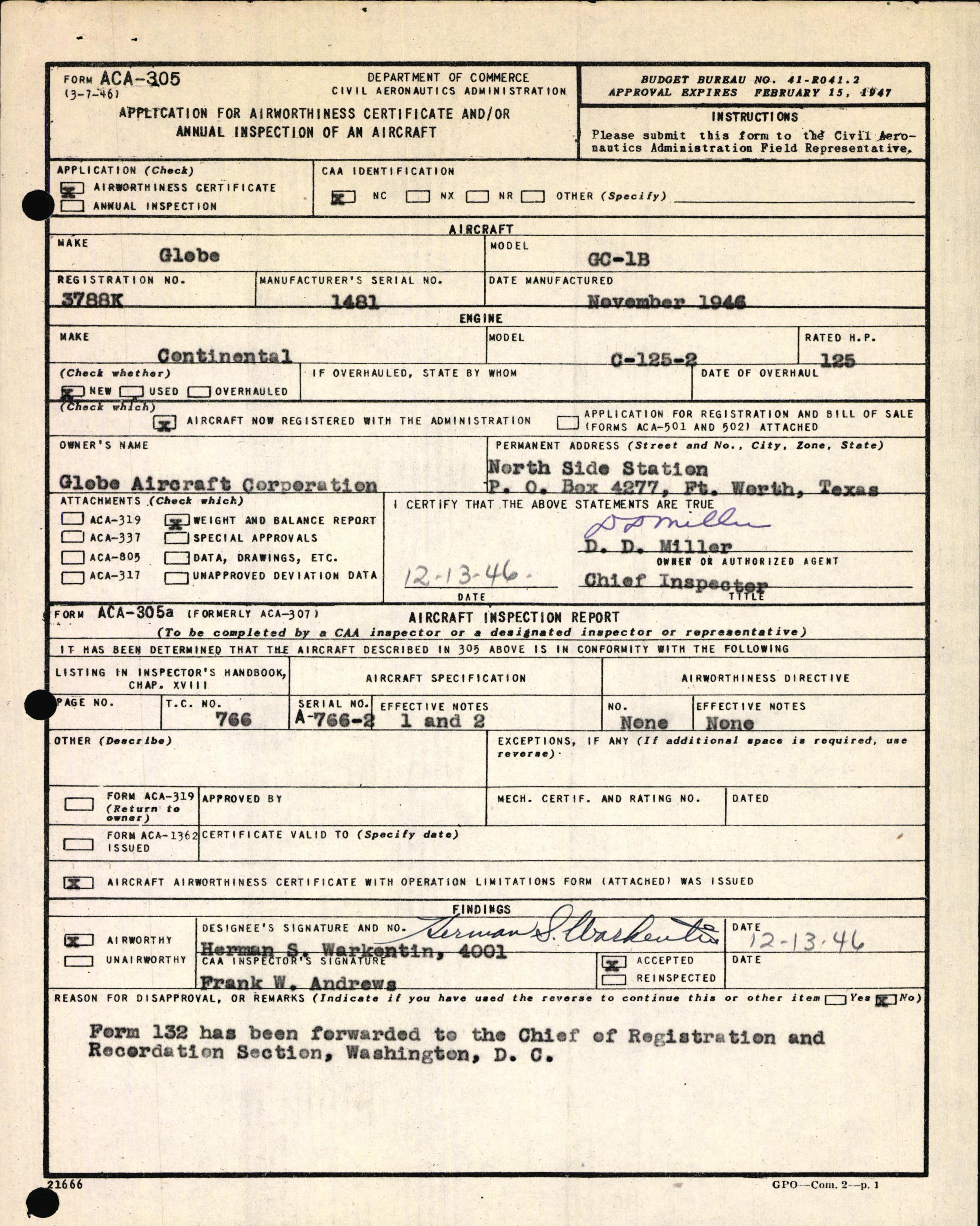 Sample page 3 from AirCorps Library document: Technical Information for Serial Number 1481