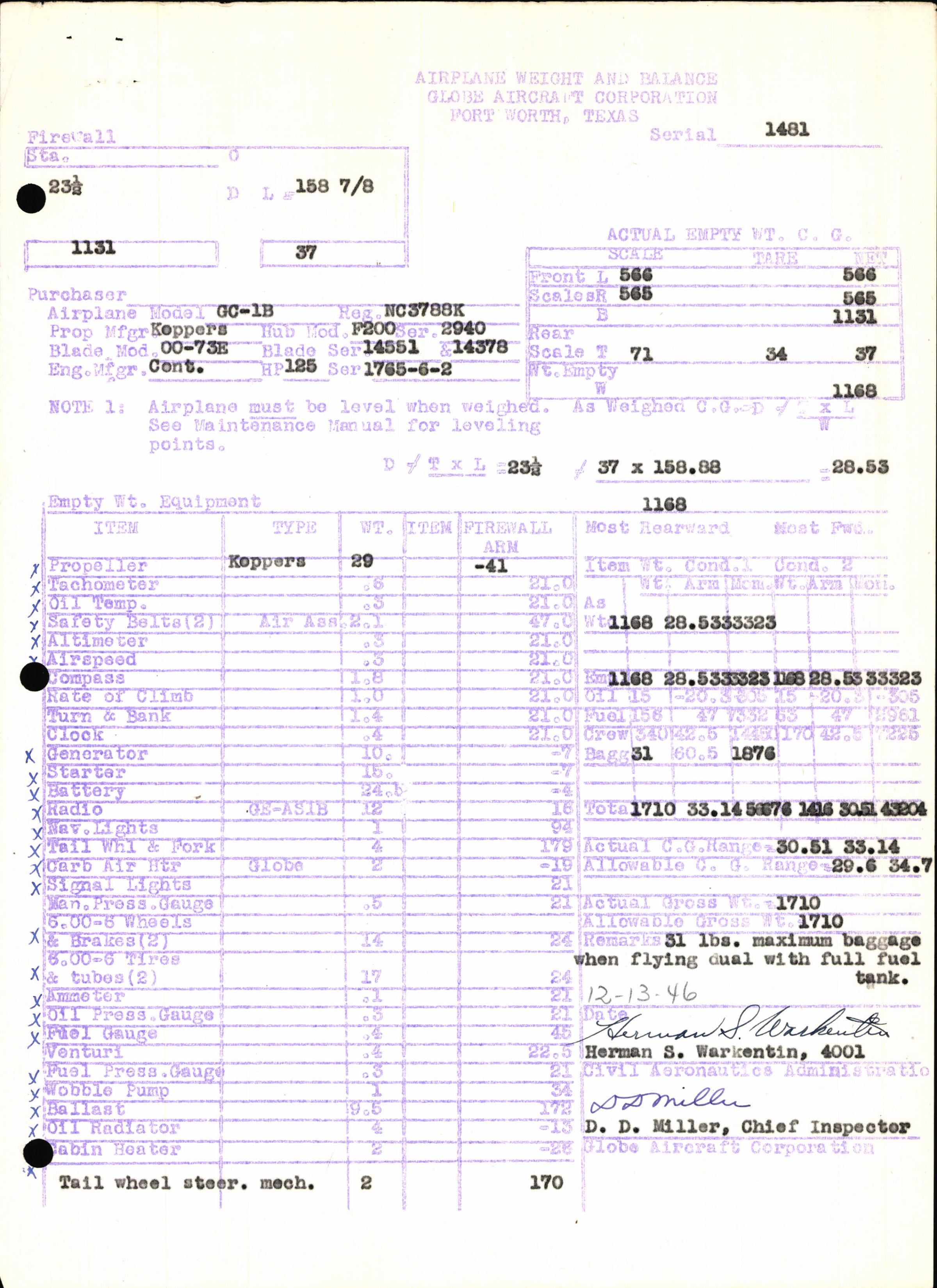 Sample page 5 from AirCorps Library document: Technical Information for Serial Number 1481