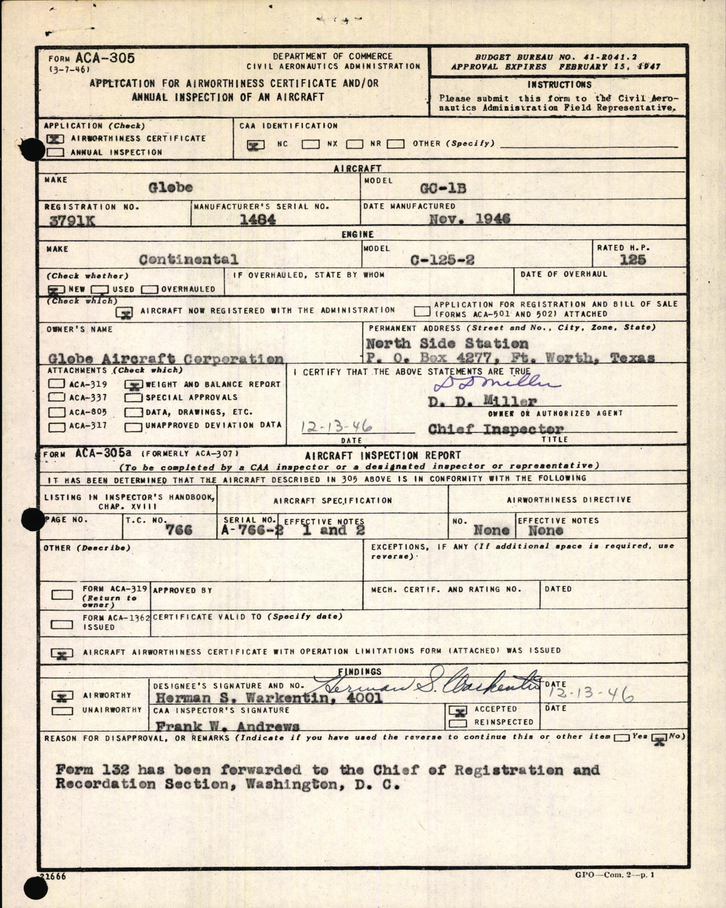 Sample page 3 from AirCorps Library document: Technical Information for Serial Number 1484