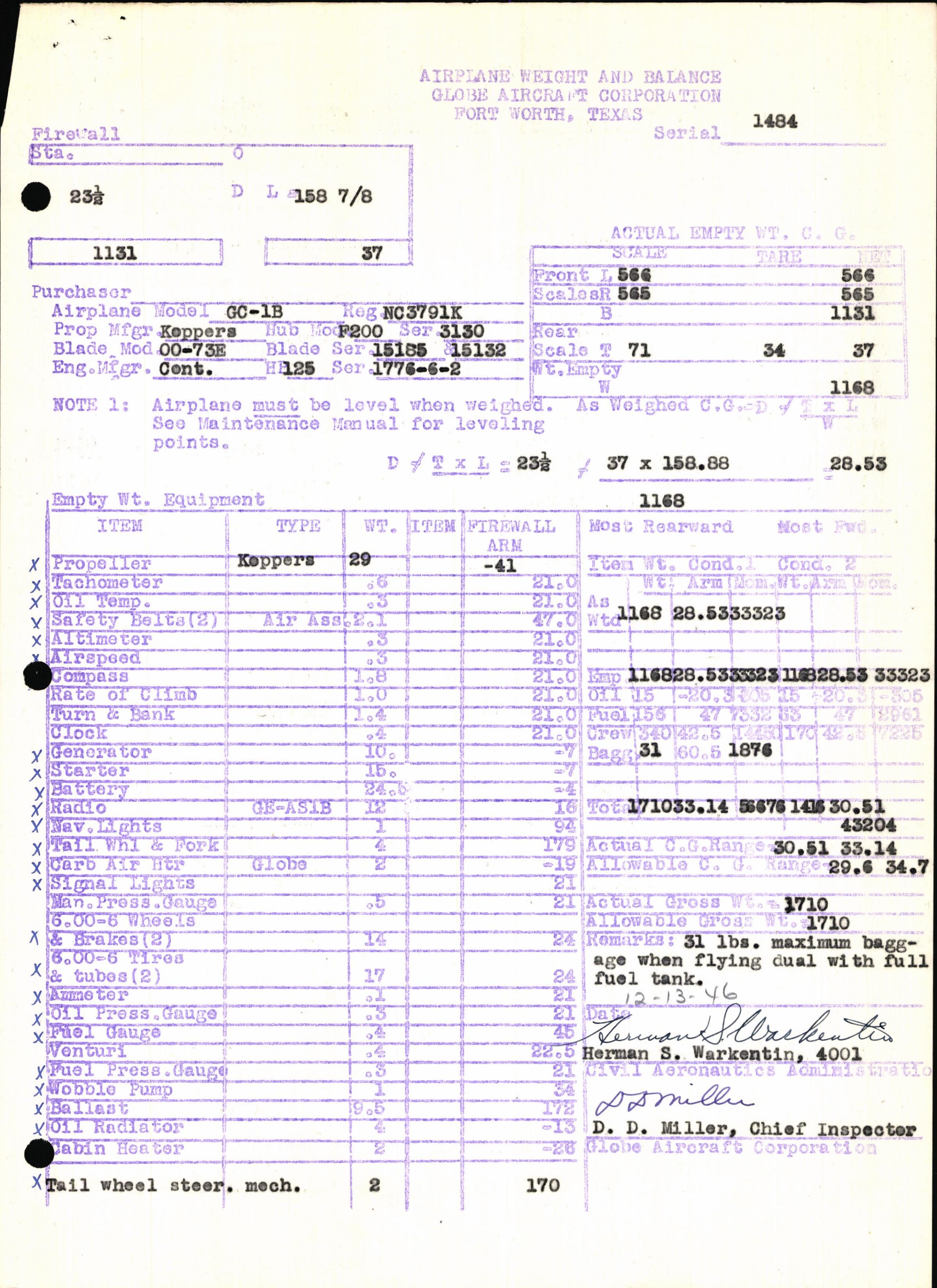 Sample page 5 from AirCorps Library document: Technical Information for Serial Number 1484