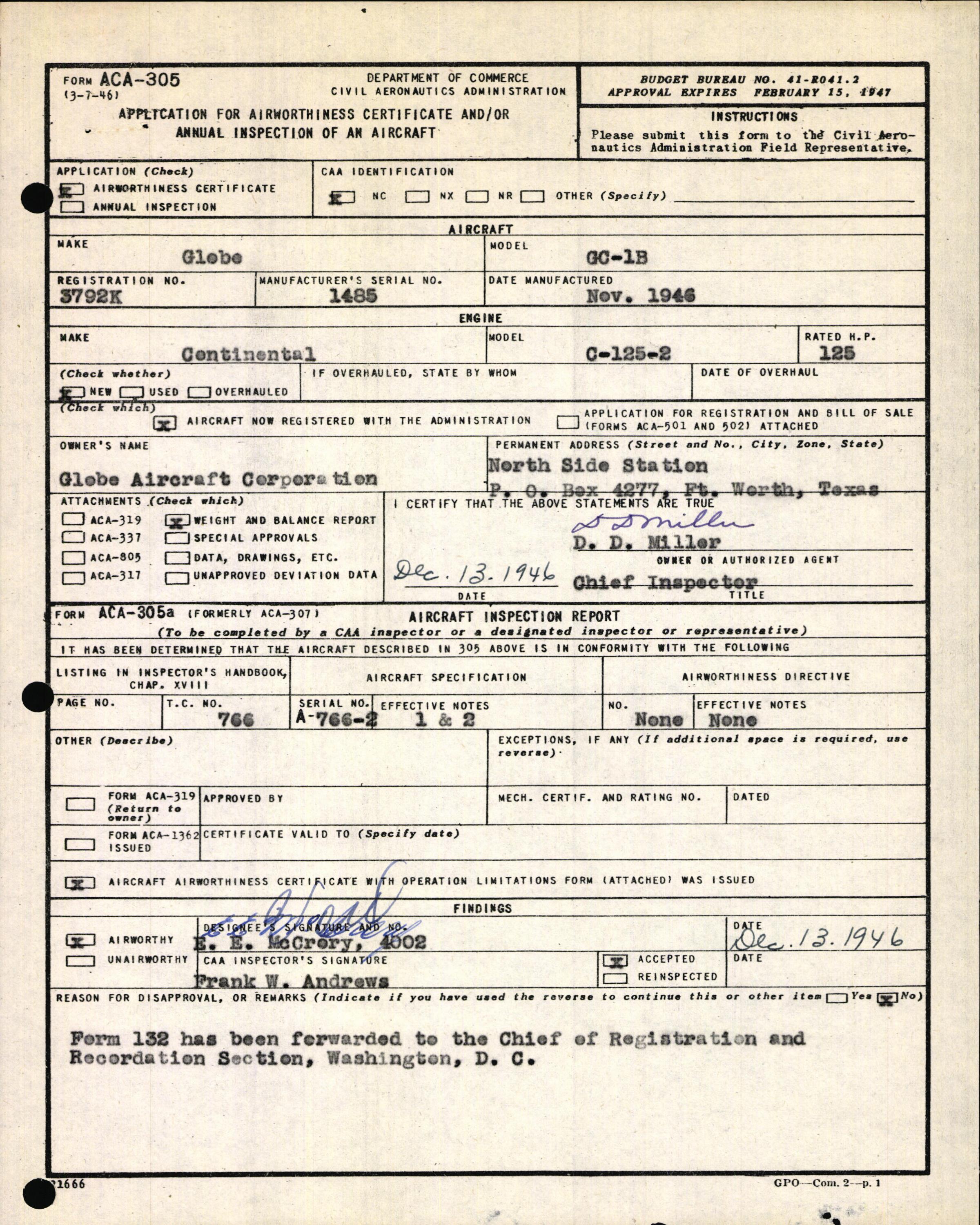 Sample page 5 from AirCorps Library document: Technical Information for Serial Number 1485