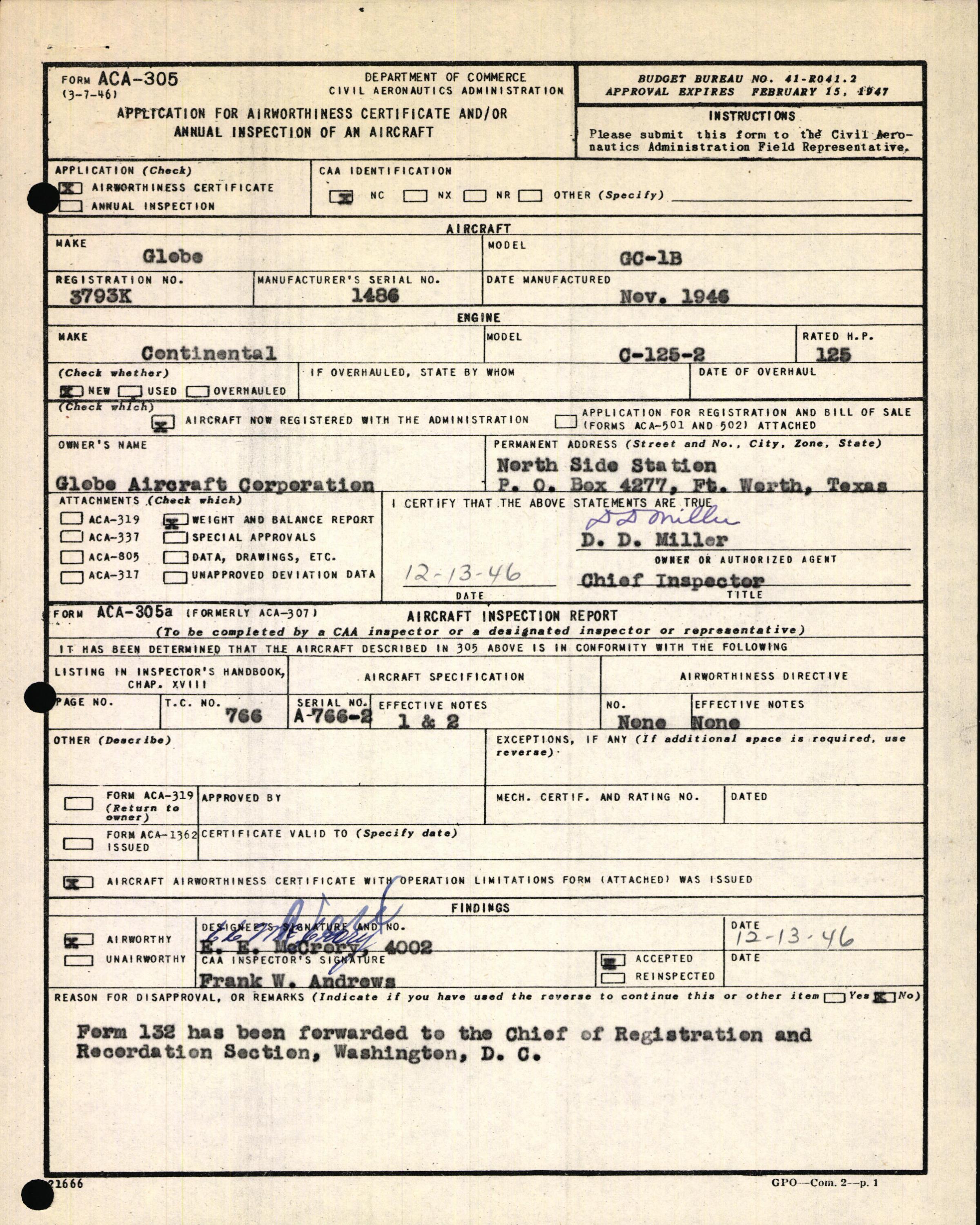 Sample page 3 from AirCorps Library document: Technical Information for Serial Number 1486