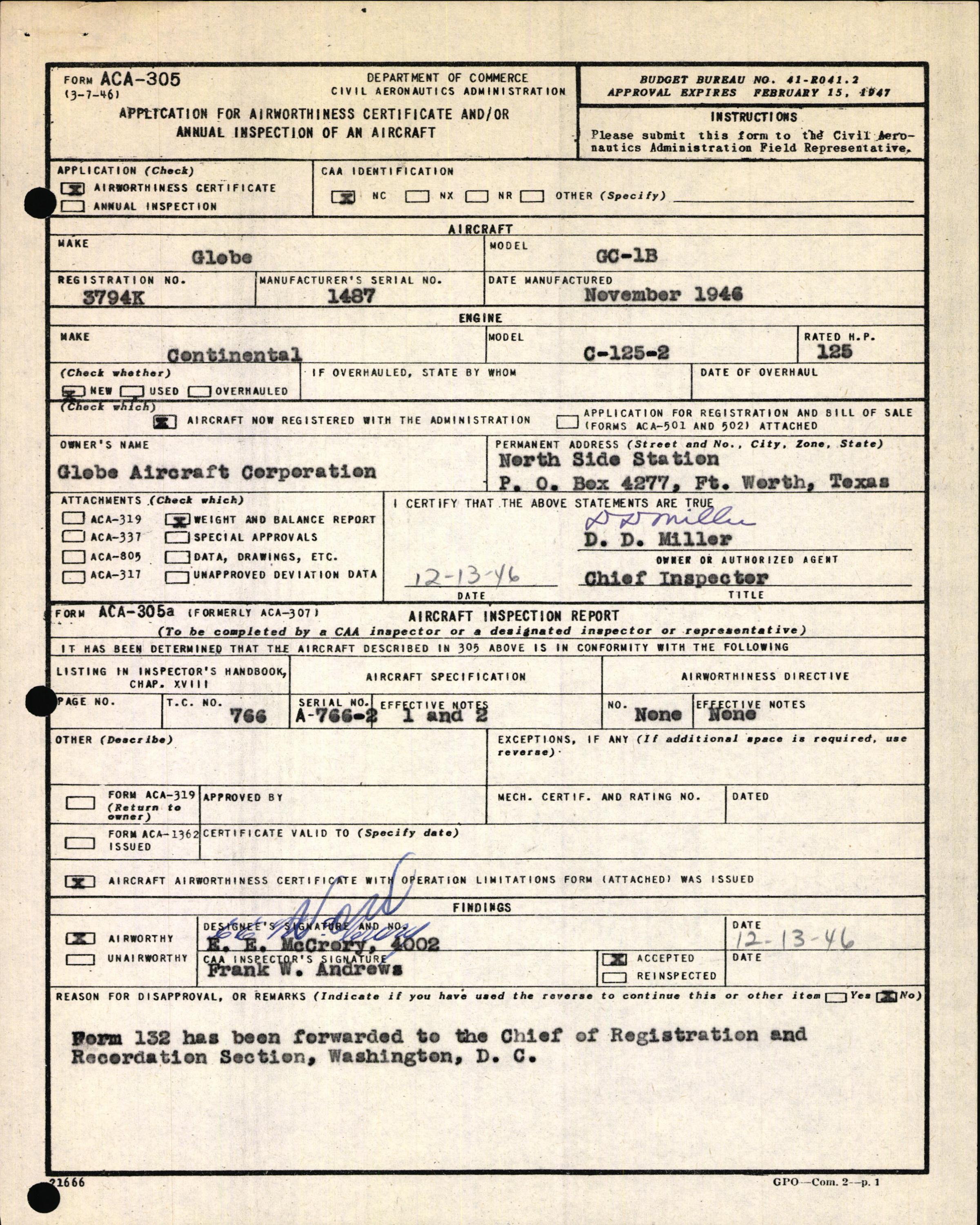 Sample page 3 from AirCorps Library document: Technical Information for Serial Number 1487