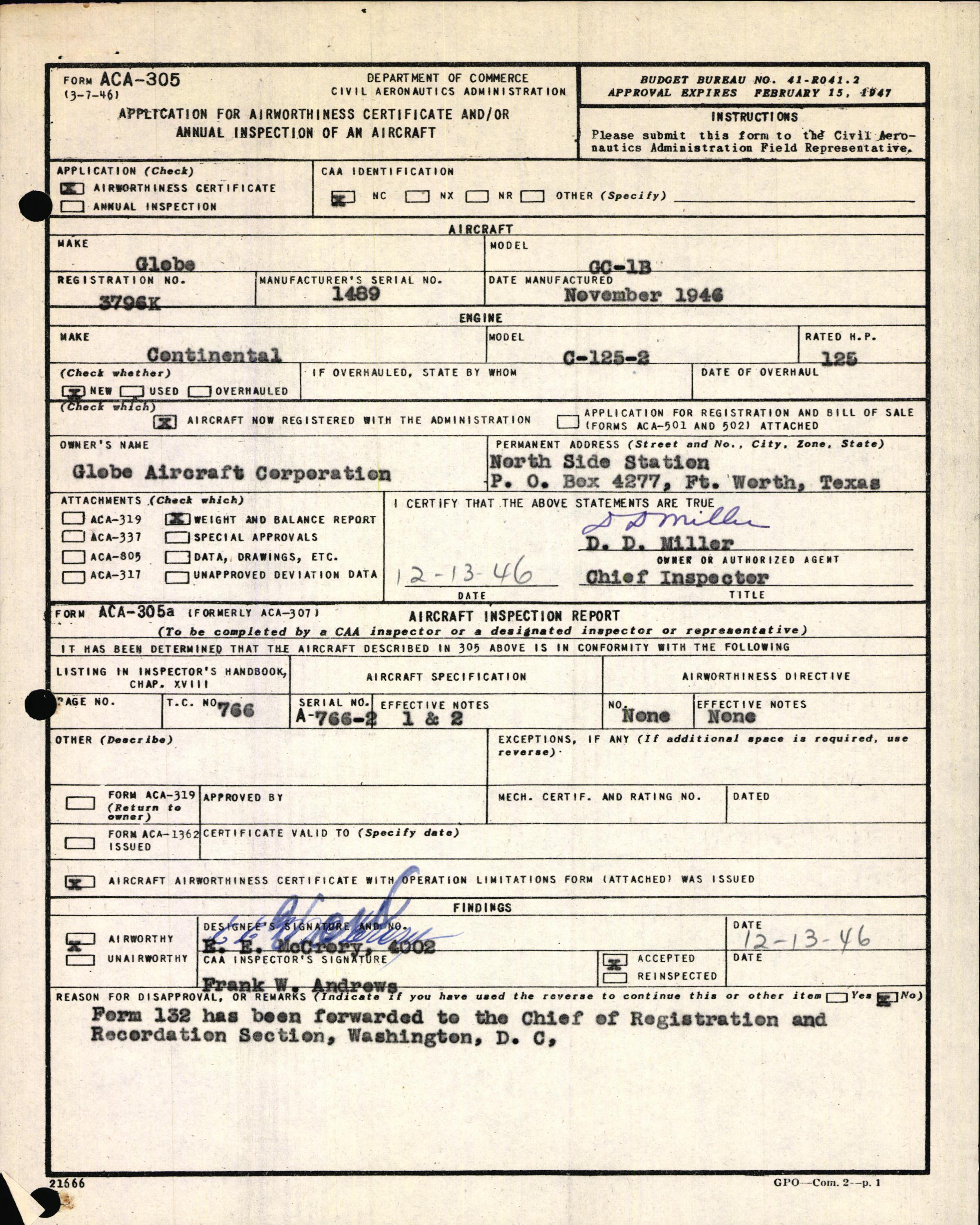 Sample page 3 from AirCorps Library document: Technical Information for Serial Number 1489