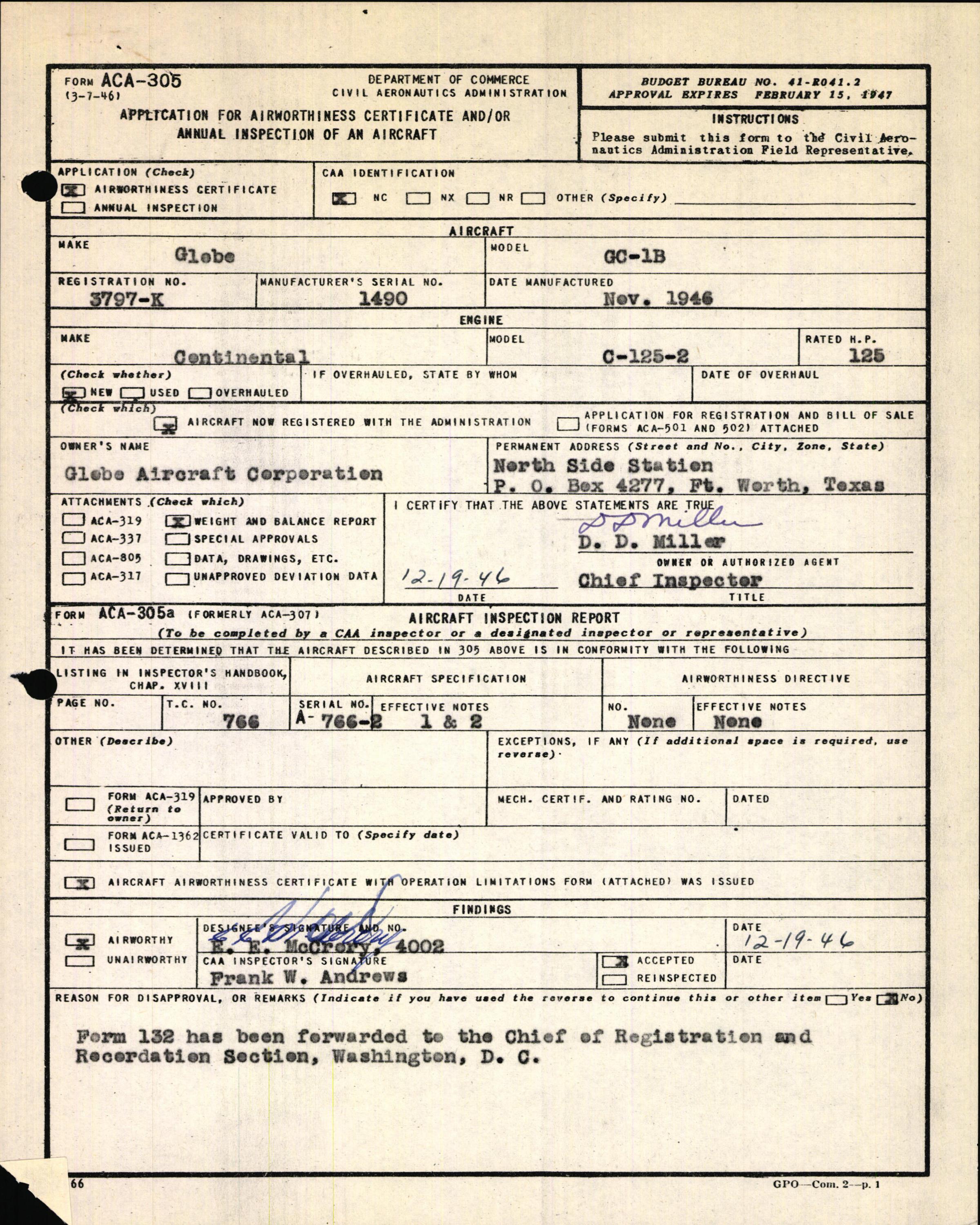 Sample page 3 from AirCorps Library document: Technical Information for Serial Number 1490