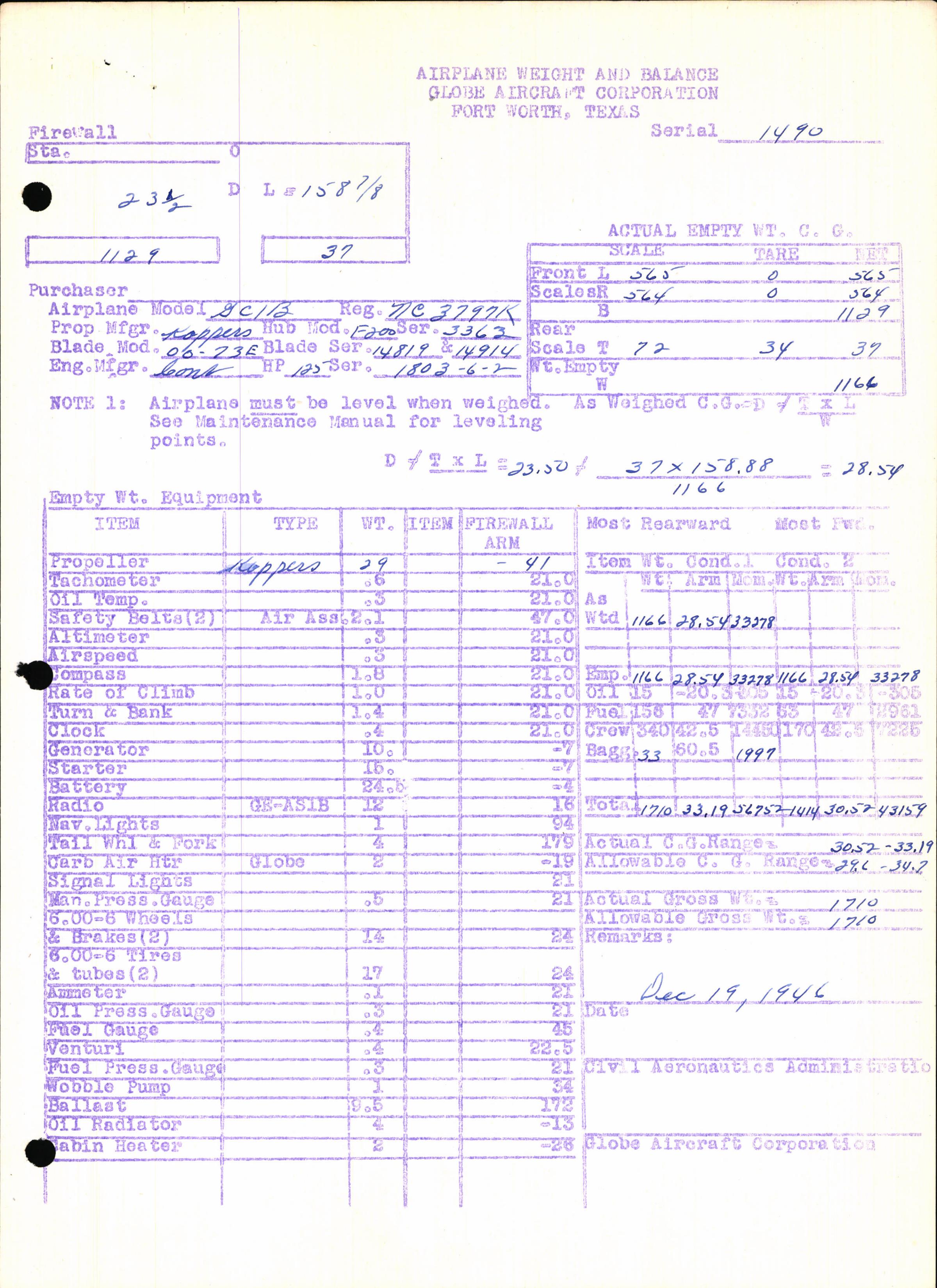 Sample page 7 from AirCorps Library document: Technical Information for Serial Number 1490