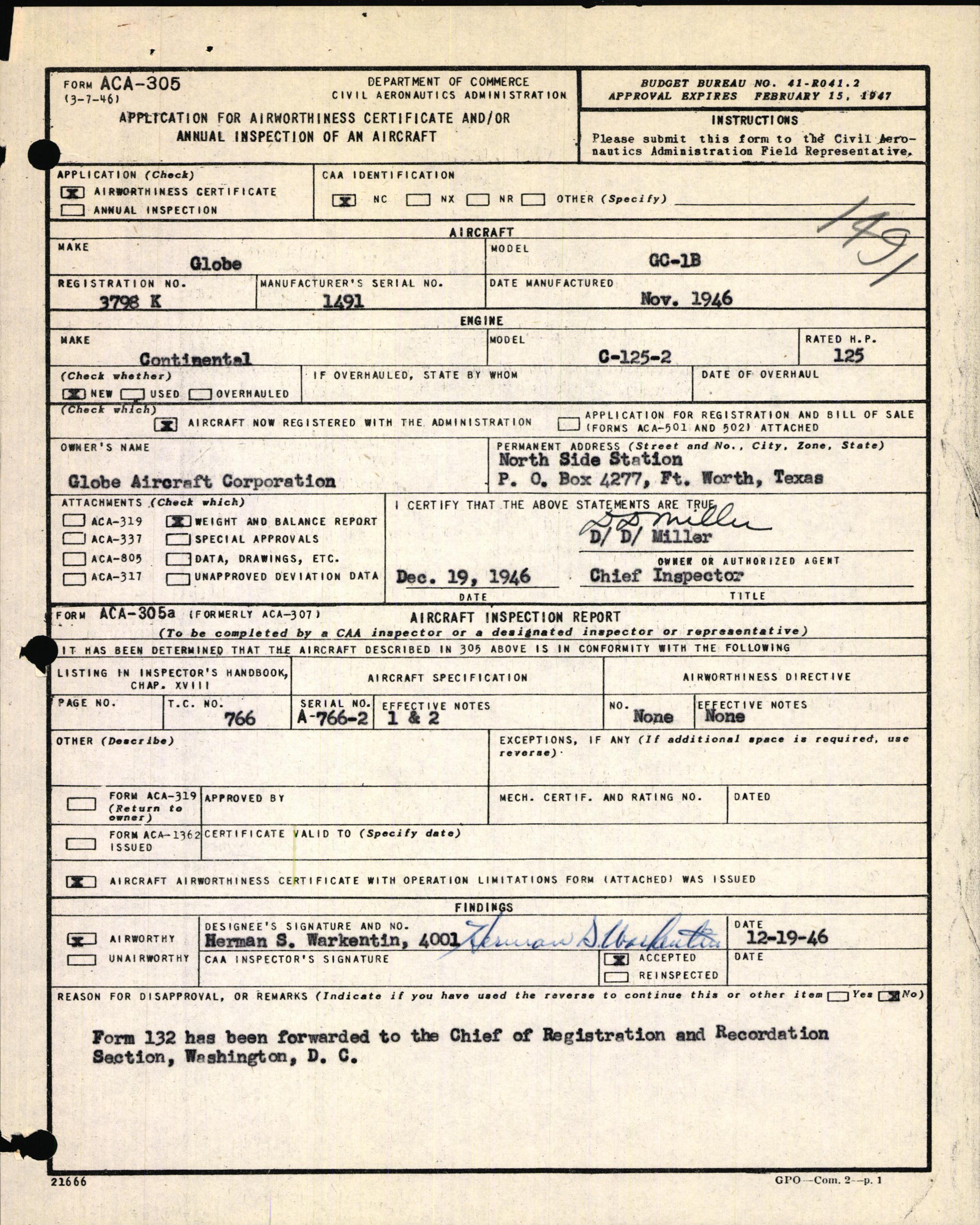 Sample page 3 from AirCorps Library document: Technical Information for Serial Number 1491