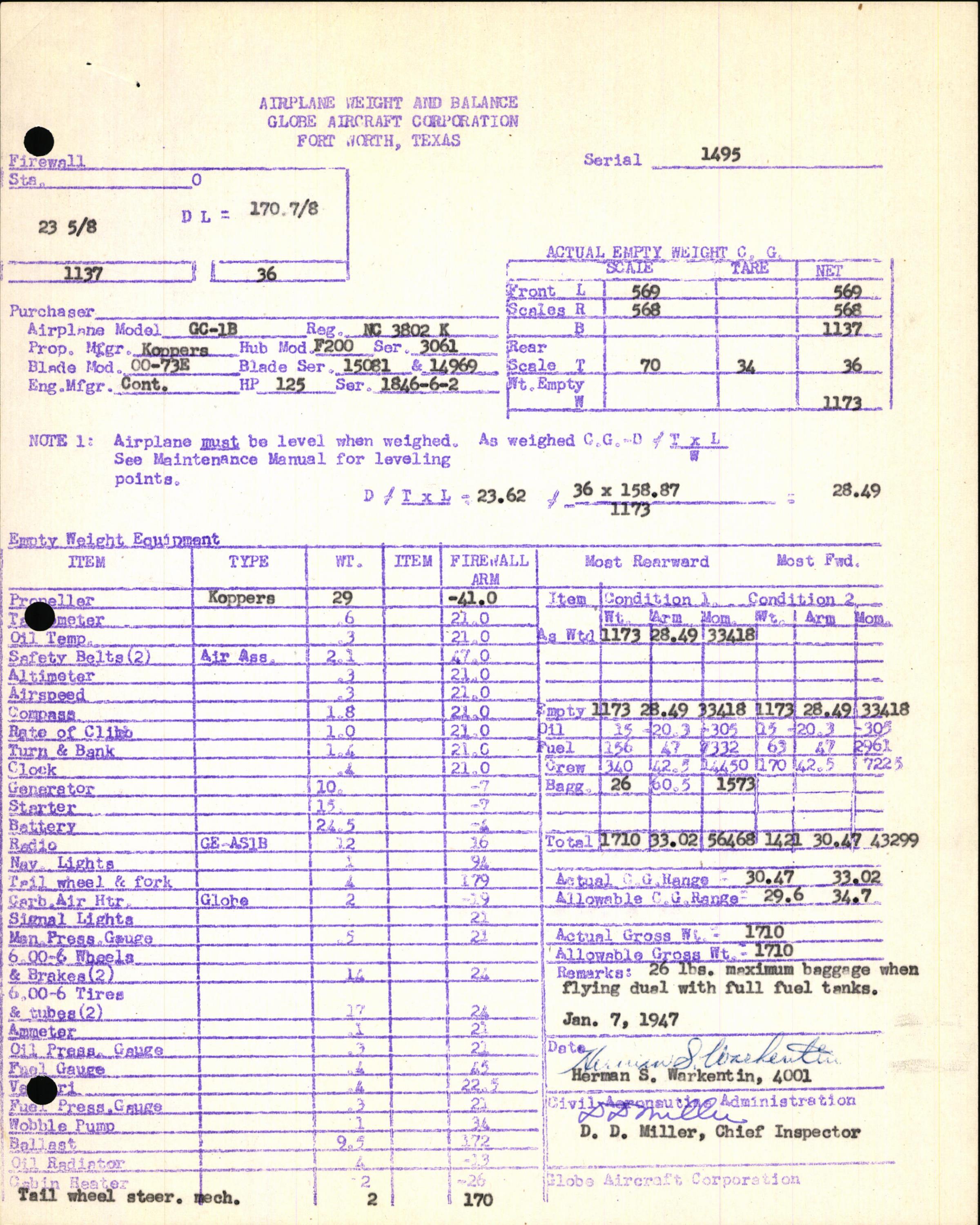 Sample page 5 from AirCorps Library document: Technical Information for Serial Number 1495