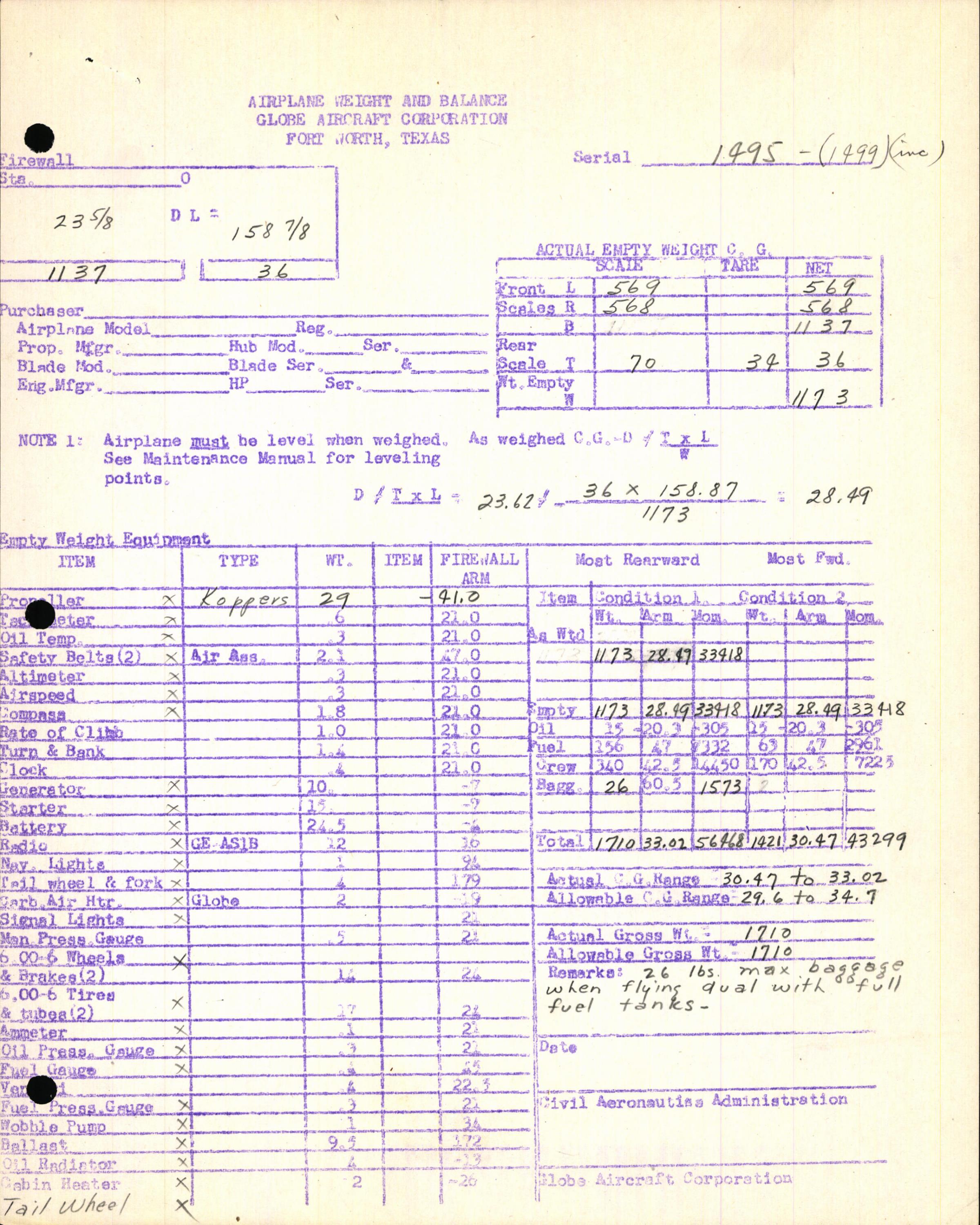 Sample page 7 from AirCorps Library document: Technical Information for Serial Number 1495