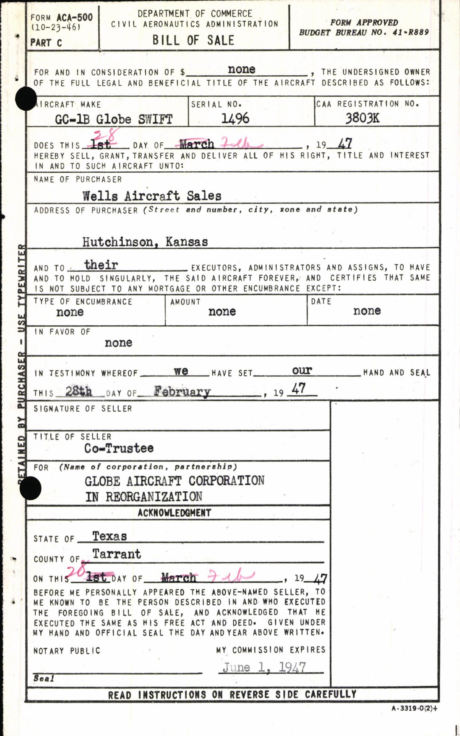 Sample page 3 from AirCorps Library document: Technical Information for Serial Number 1496