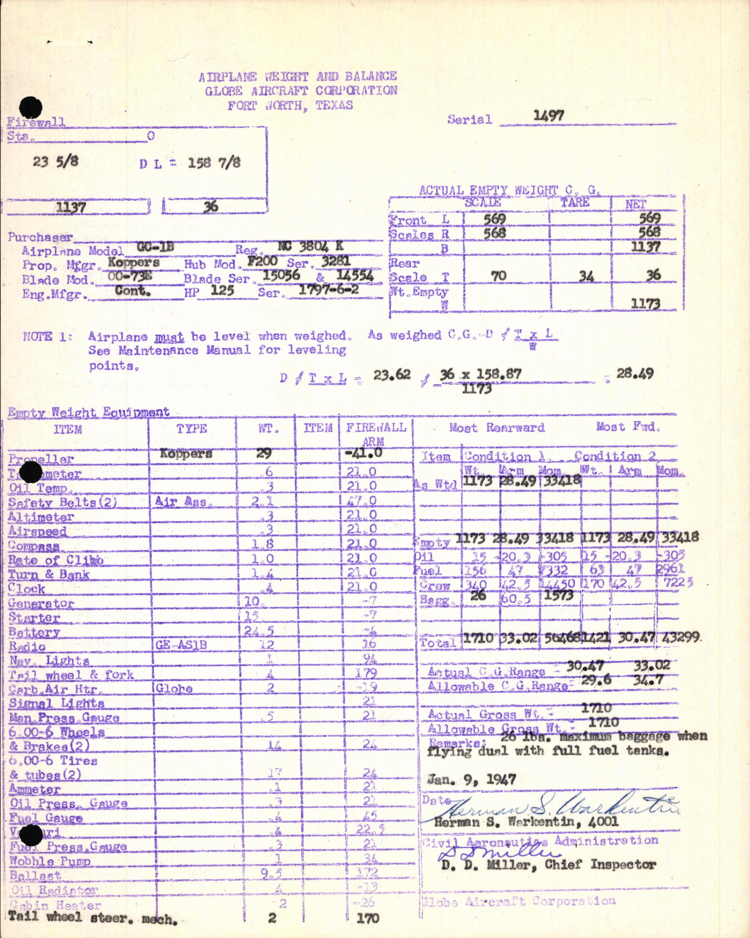 Sample page 5 from AirCorps Library document: Technical Information for Serial Number 1497