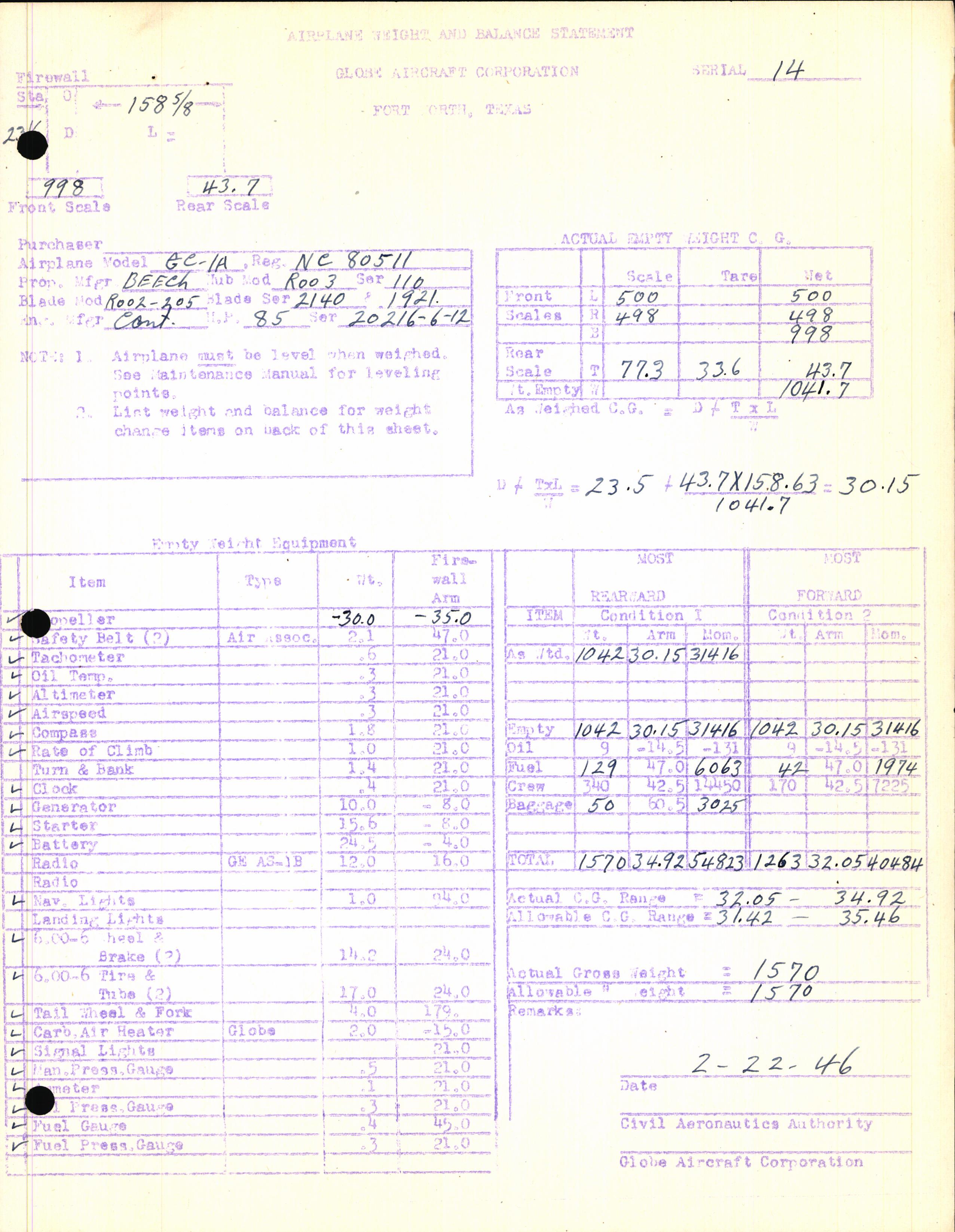 Sample page 5 from AirCorps Library document: Technical Information for Serial Number 14