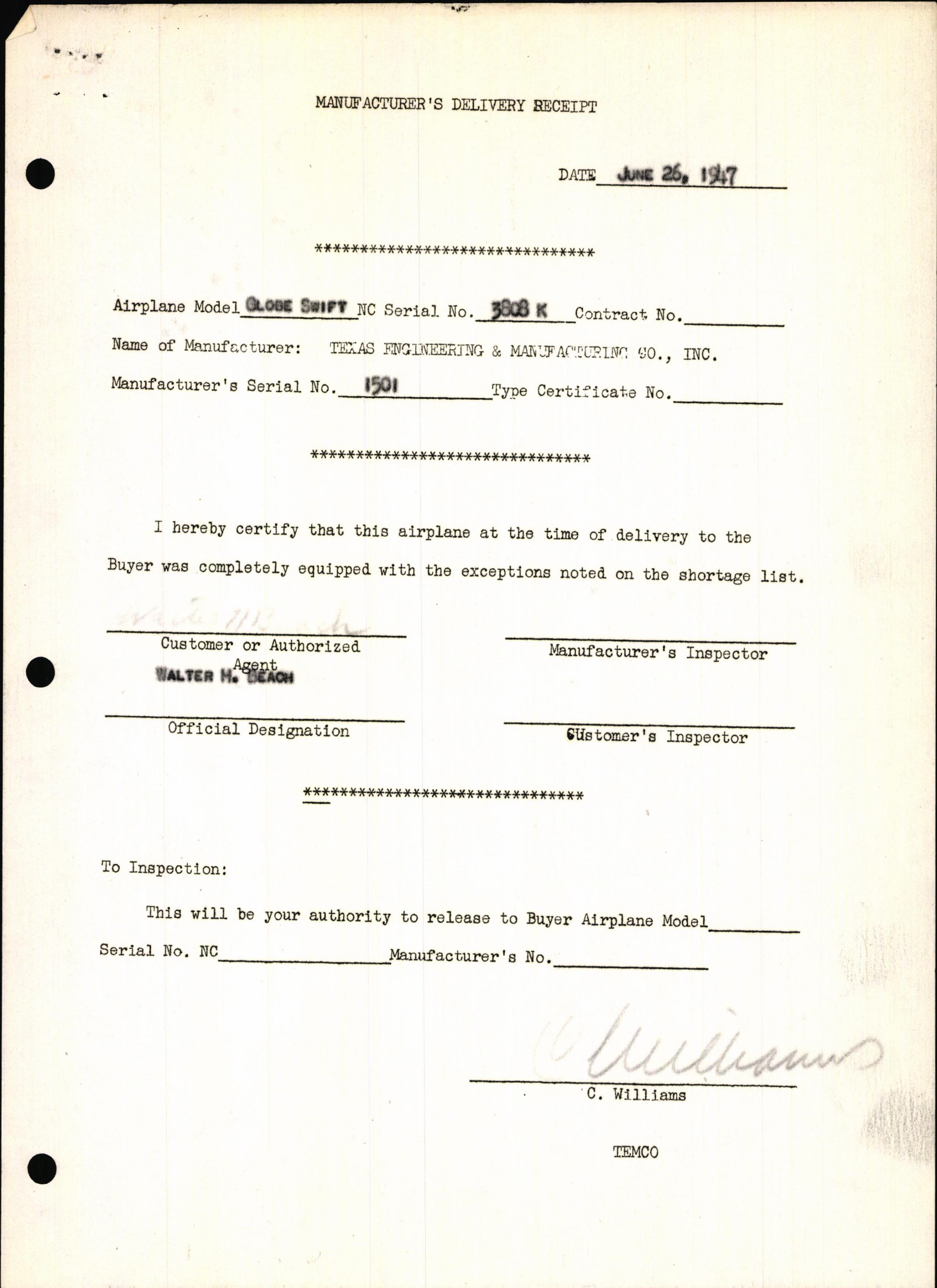 Sample page 3 from AirCorps Library document: Technical Information for Serial Number 1501