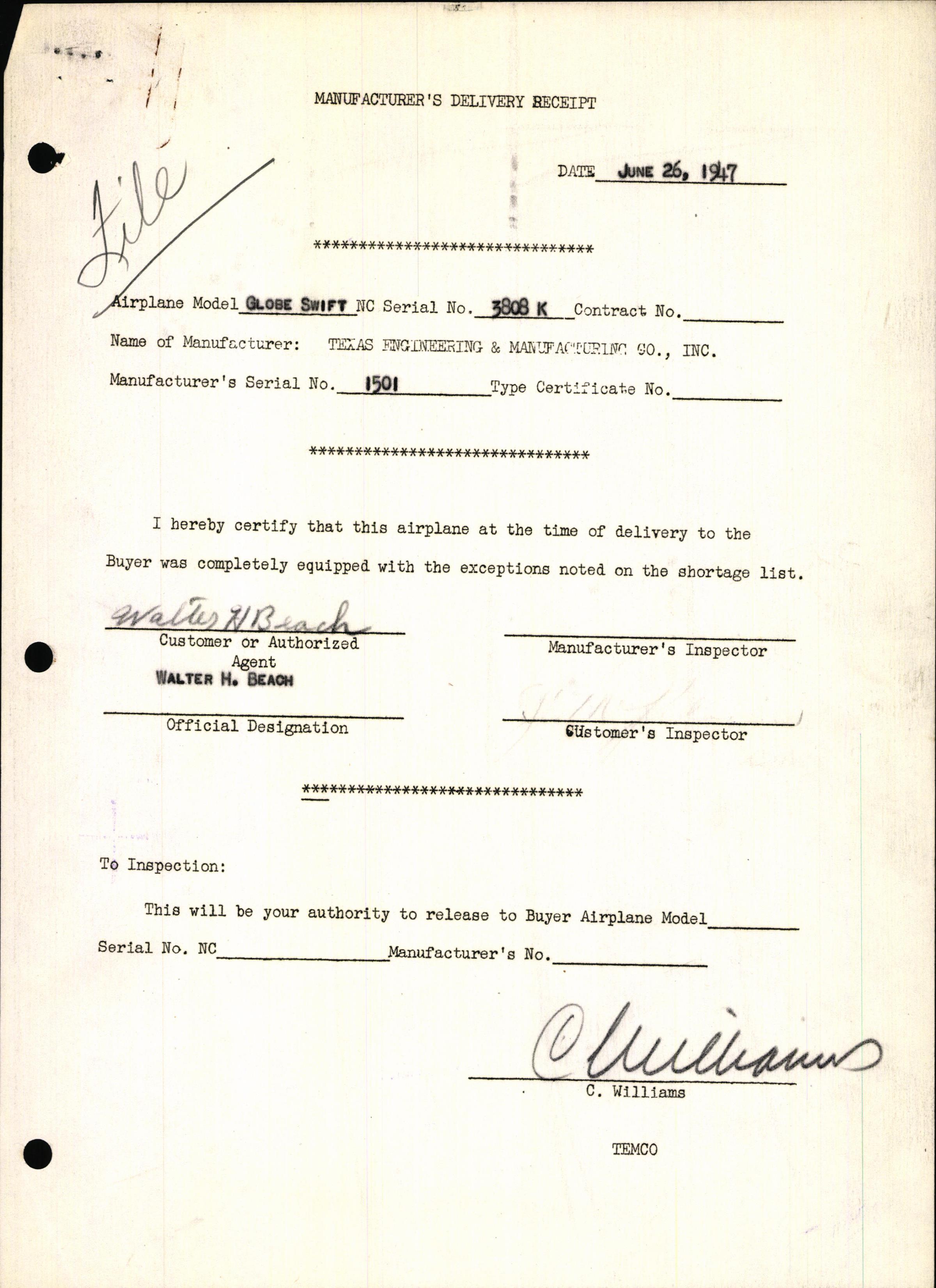 Sample page 5 from AirCorps Library document: Technical Information for Serial Number 1501