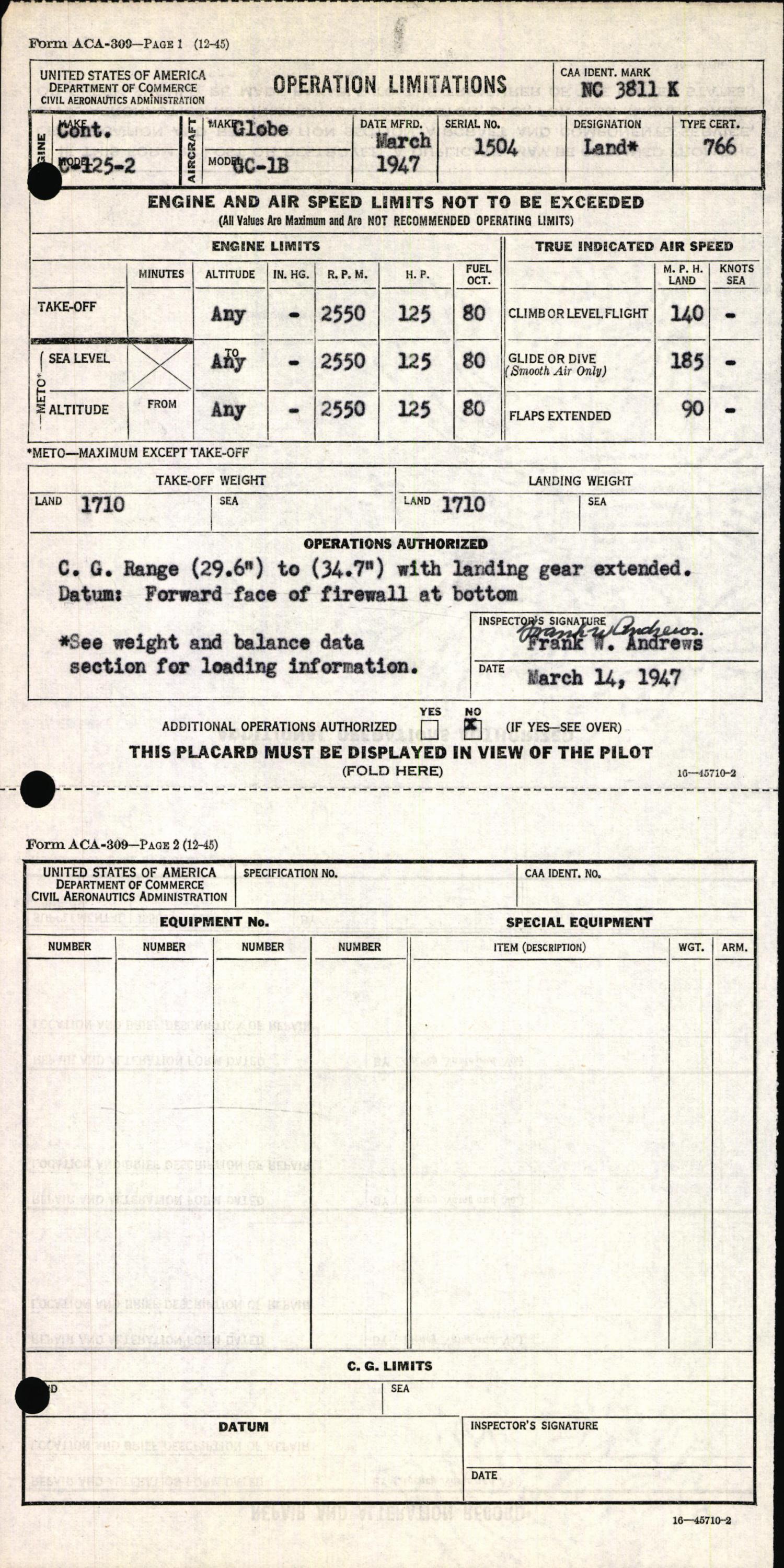 Sample page 3 from AirCorps Library document: Technical Information for Serial Number 1504