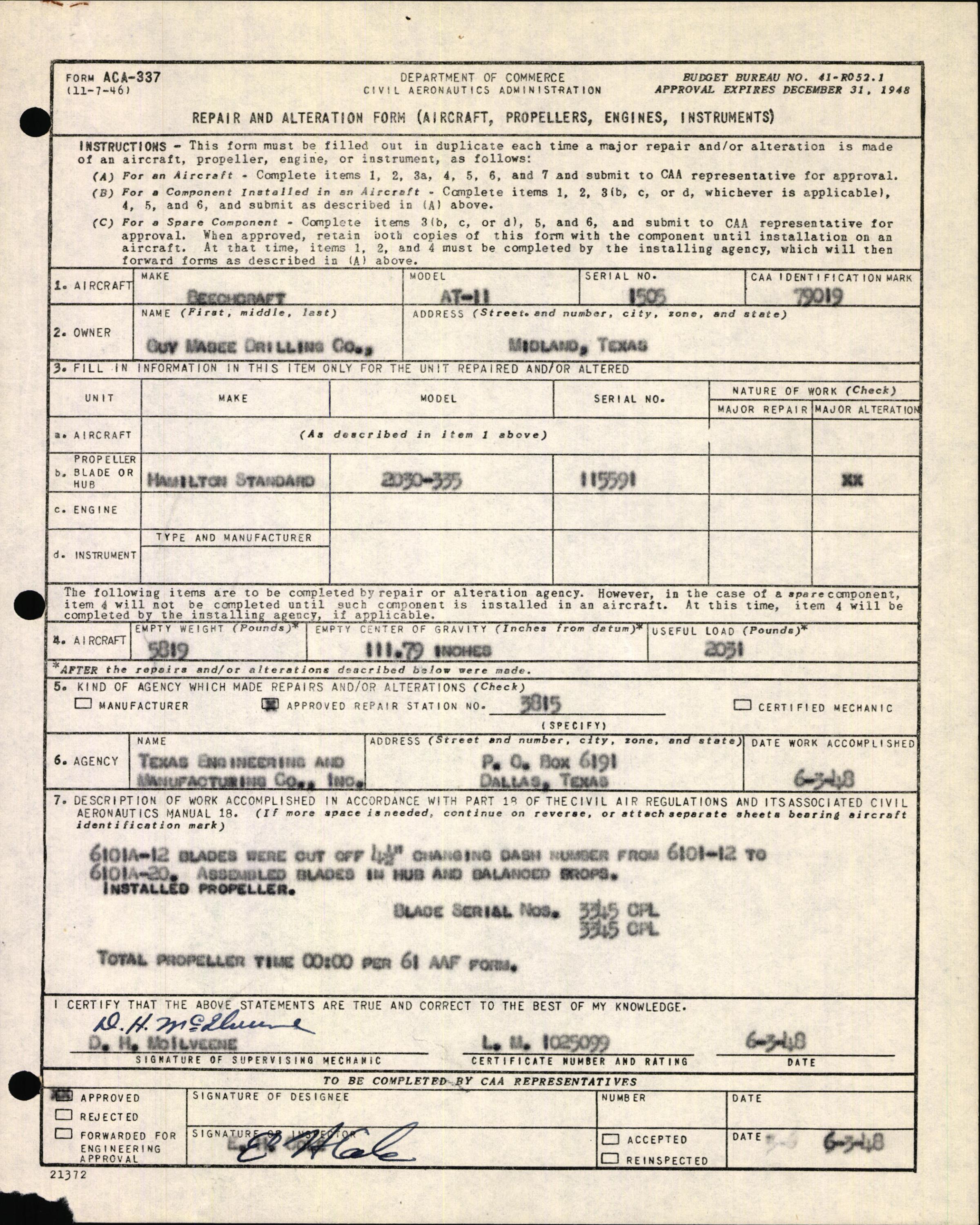 Sample page 3 from AirCorps Library document: Technical Information for Serial Number 1505