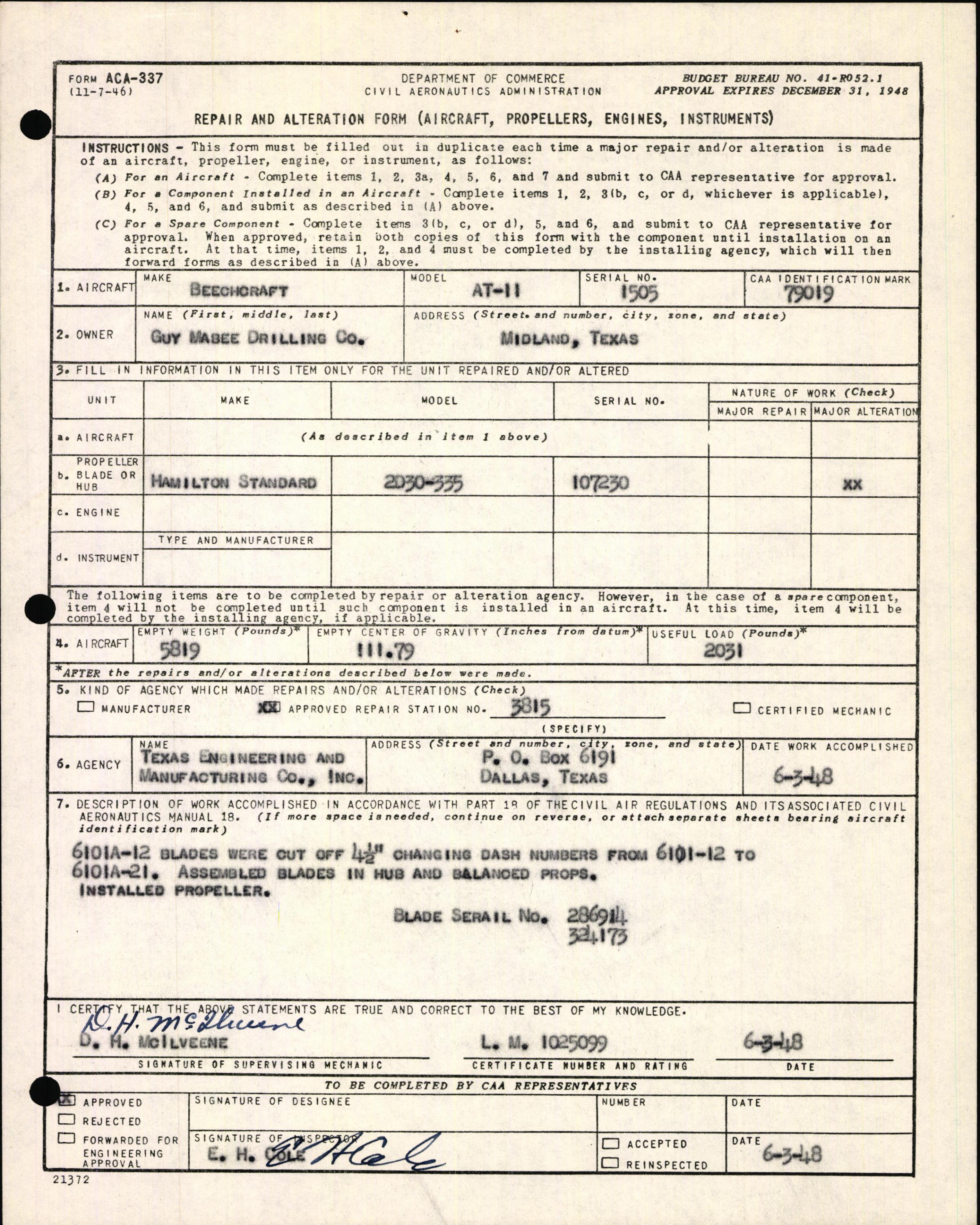 Sample page 5 from AirCorps Library document: Technical Information for Serial Number 1505