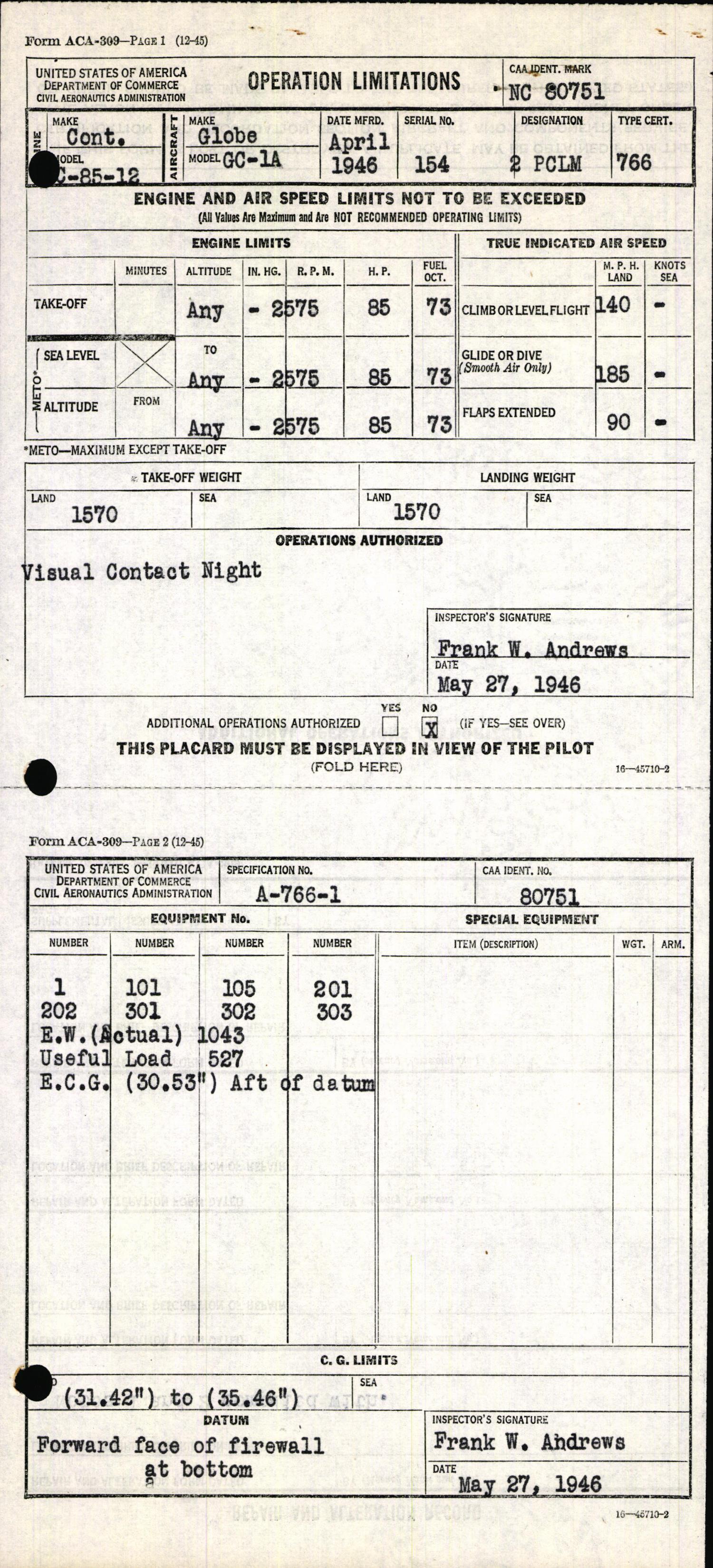 Sample page 3 from AirCorps Library document: Technical Information for Serial Number 154