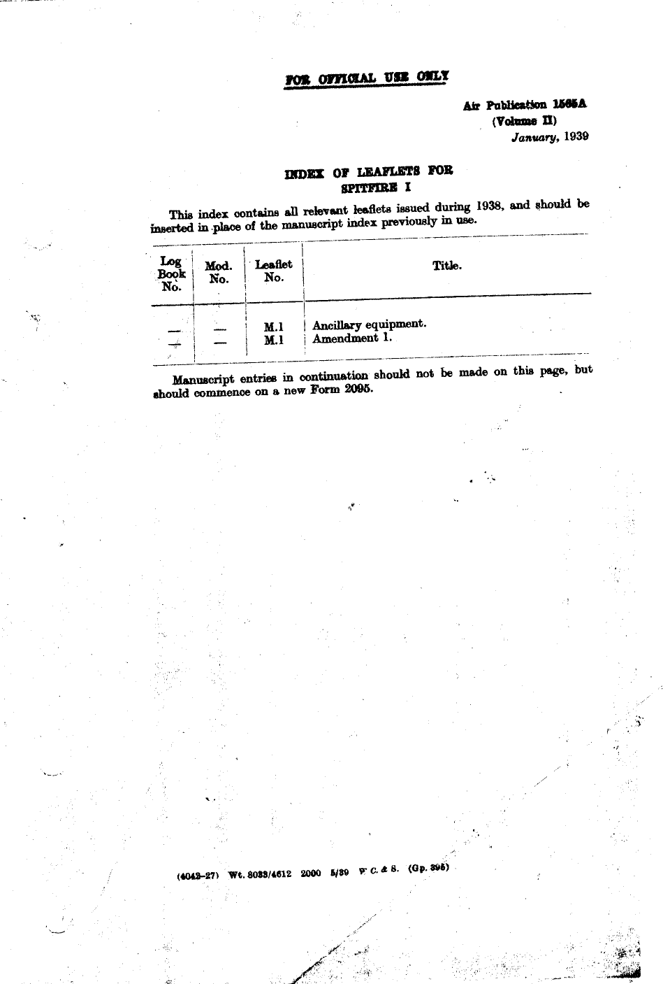 Sample page 1 from AirCorps Library document: Index of Leaflets for Spitfire I