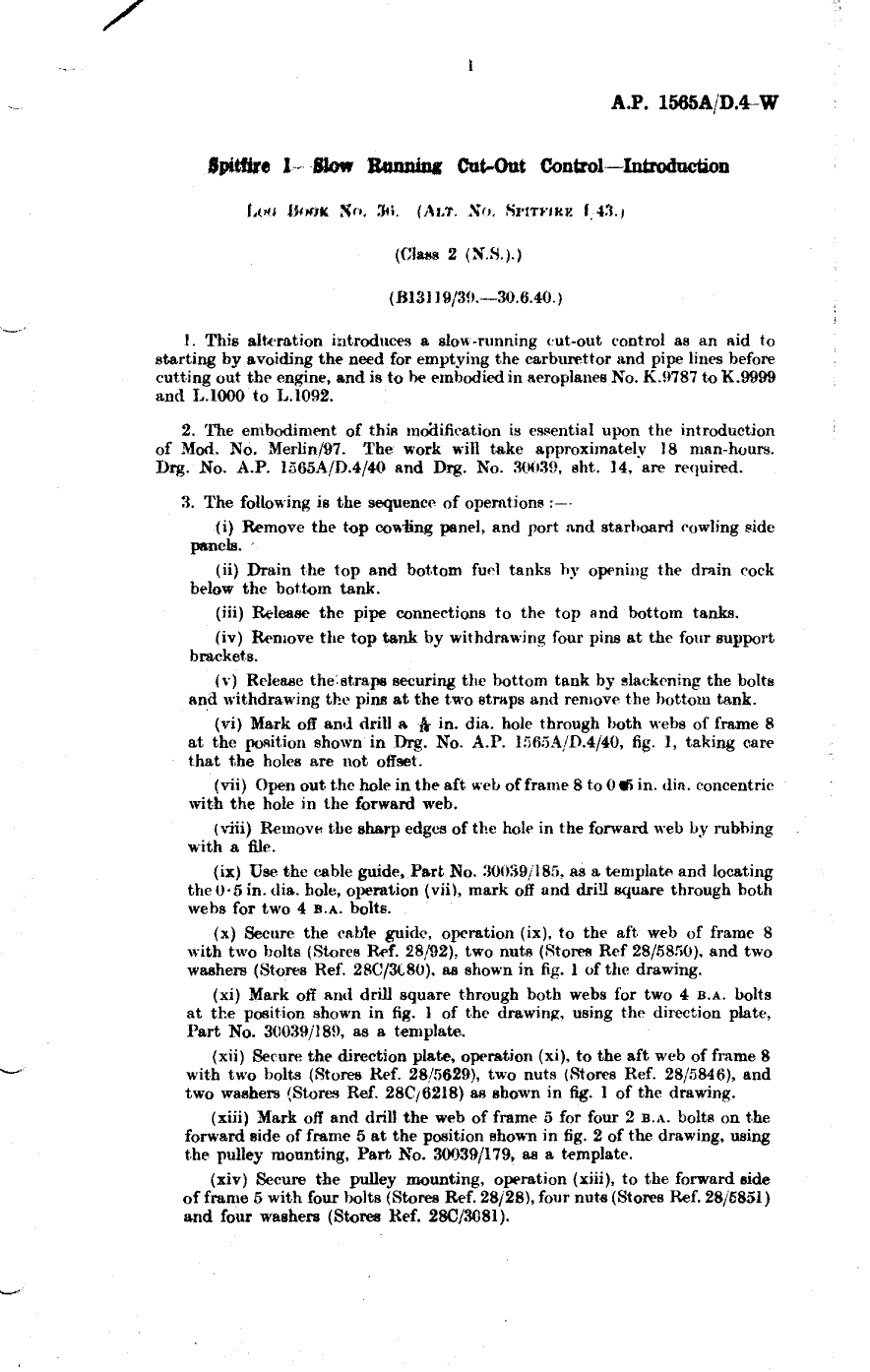 Sample page 1 from AirCorps Library document:  Spitfire I Slow Running Cut-Out Control Introduction