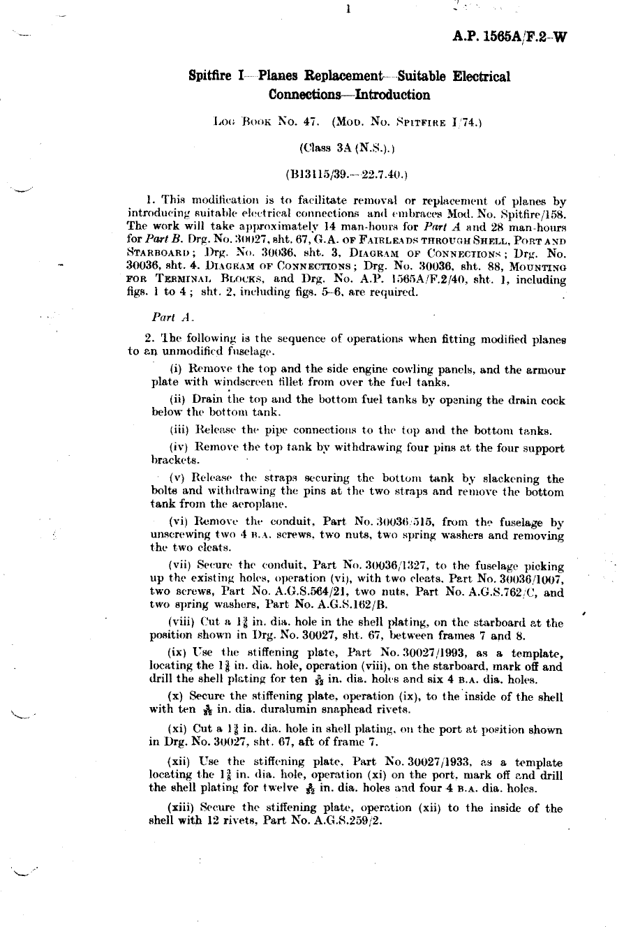 Sample page 1 from AirCorps Library document: Spitfire I Planes Replacement Suitable Electrical Connections Introduction