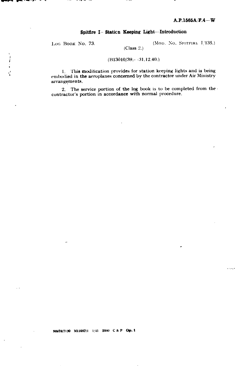 Sample page 1 from AirCorps Library document: Spitfire I Station Keeping Light Introduction