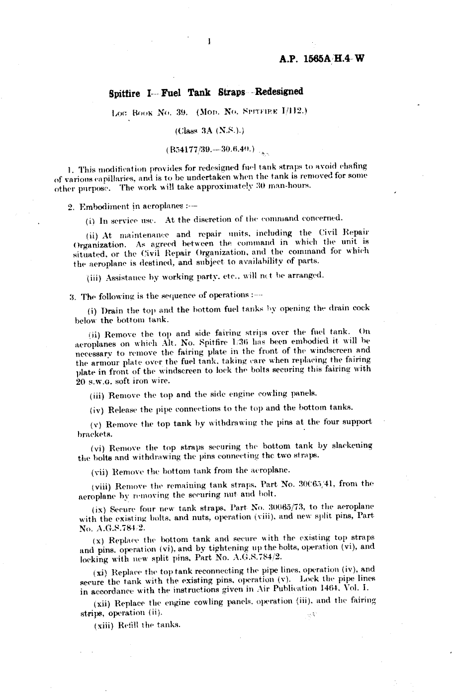 Sample page 1 from AirCorps Library document: Spitfire I Fuel Tank Strap Redesigned