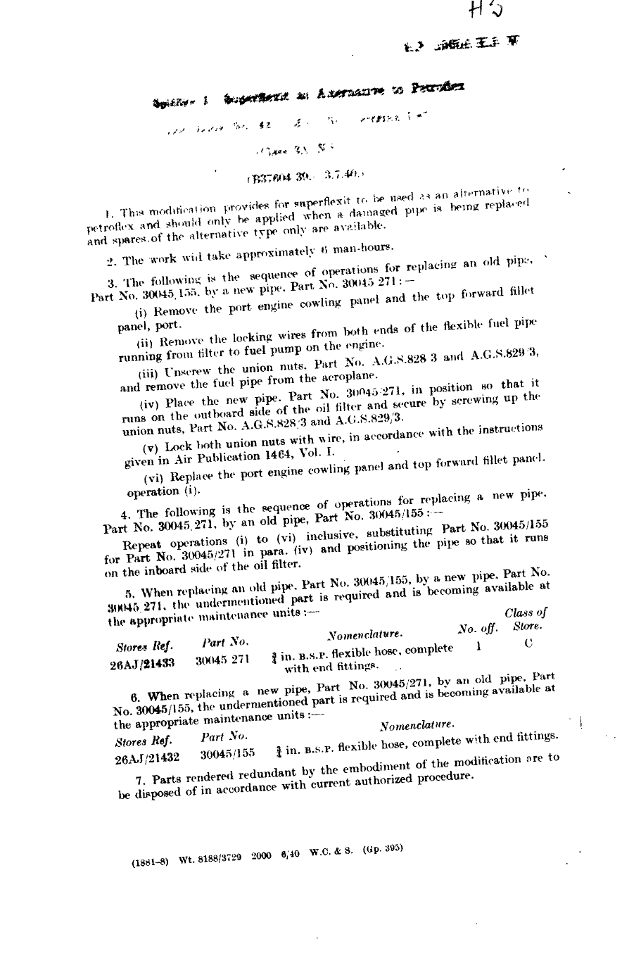 Sample page 1 from AirCorps Library document: Spitfire I Superflexit as Alternative to Pertroflex