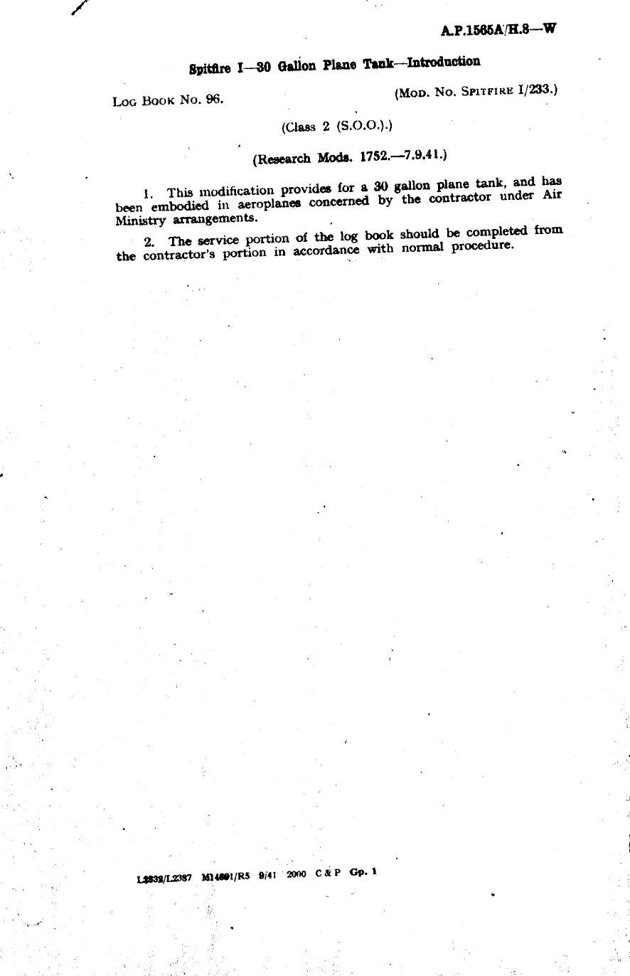 Sample page 1 from AirCorps Library document: Spitfire I 30 Gallon Plane Tank Introduction