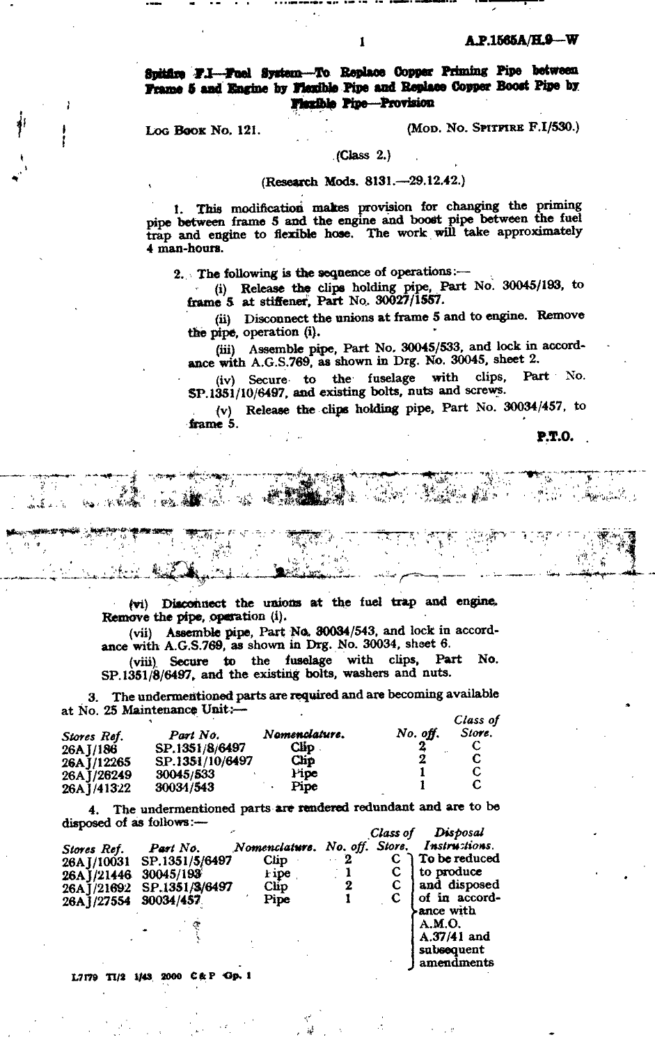 Sample page 1 from AirCorps Library document: Spitfire F.I Fuel System To Replace Copper Priming Pipe Between Frame 5 and Engine by Flexible Pipe and Replace Copper Boost Pipe By Flexible Pipe Provision