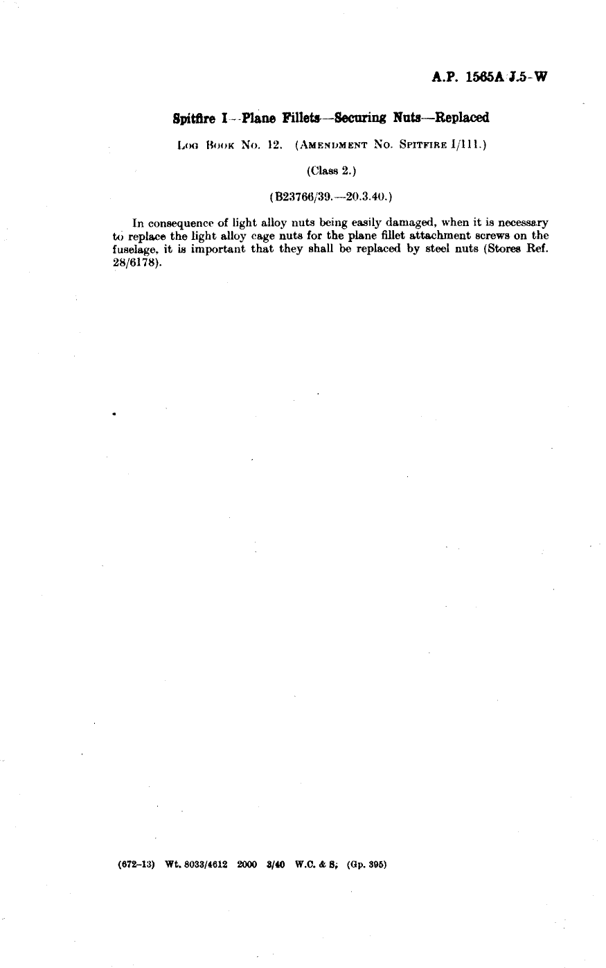 Sample page 1 from AirCorps Library document: Spitfire I Plane Fillets Securing Nuts Replaced