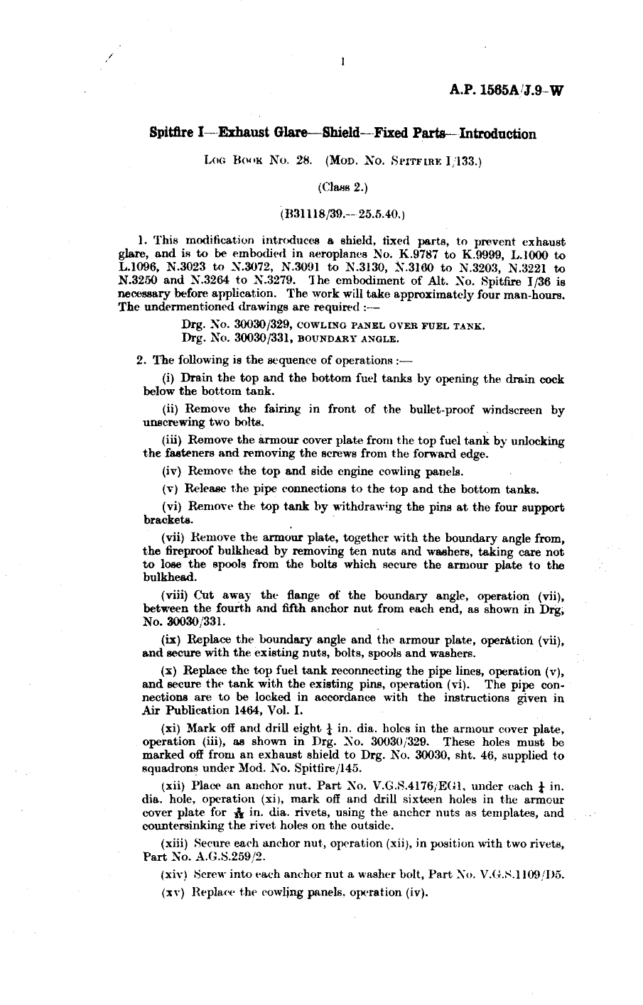 Sample page 1 from AirCorps Library document: Spitfire I Exhaust Glare Shield Fixed Parts Introduction