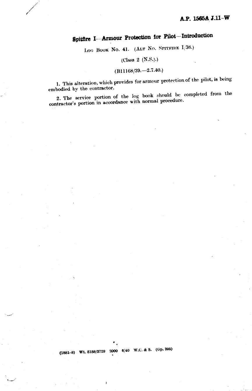 Sample page 1 from AirCorps Library document: Spitfire I Armour Protection for Pilot Introduction
