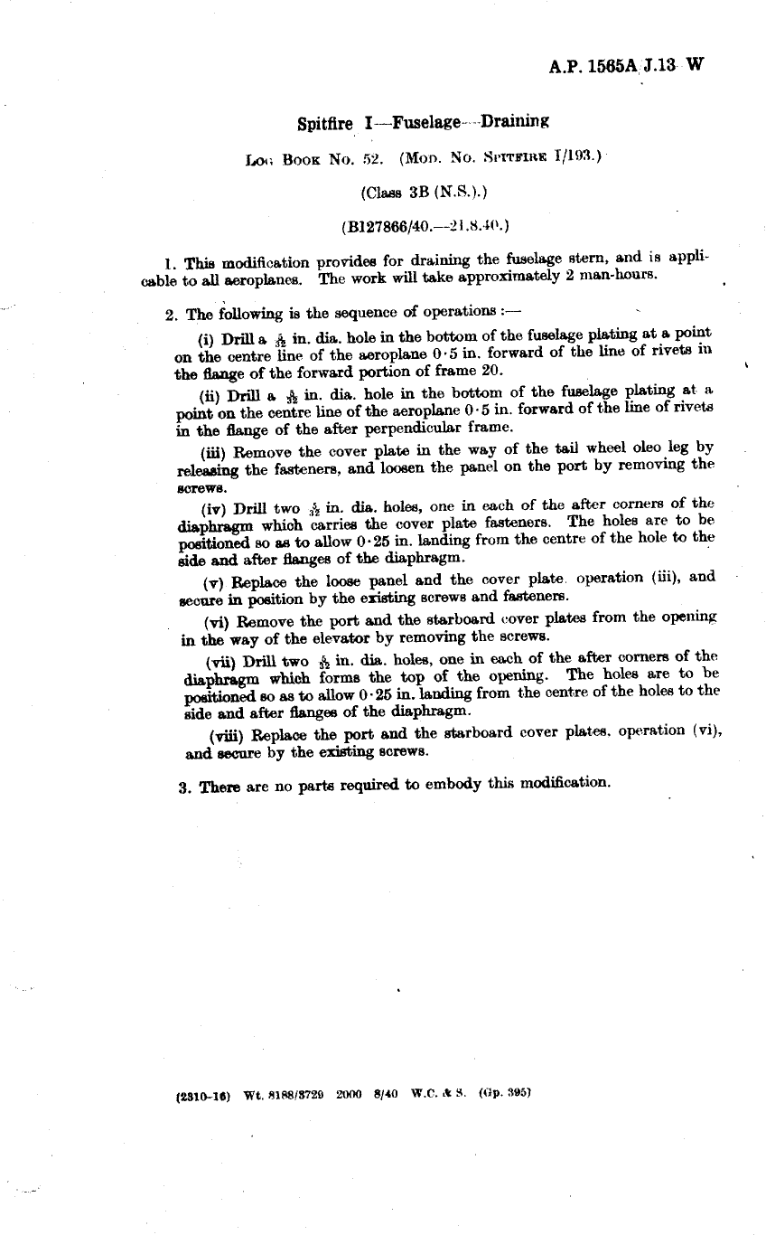 Sample page 1 from AirCorps Library document: Spitfire I Fuselage Draining