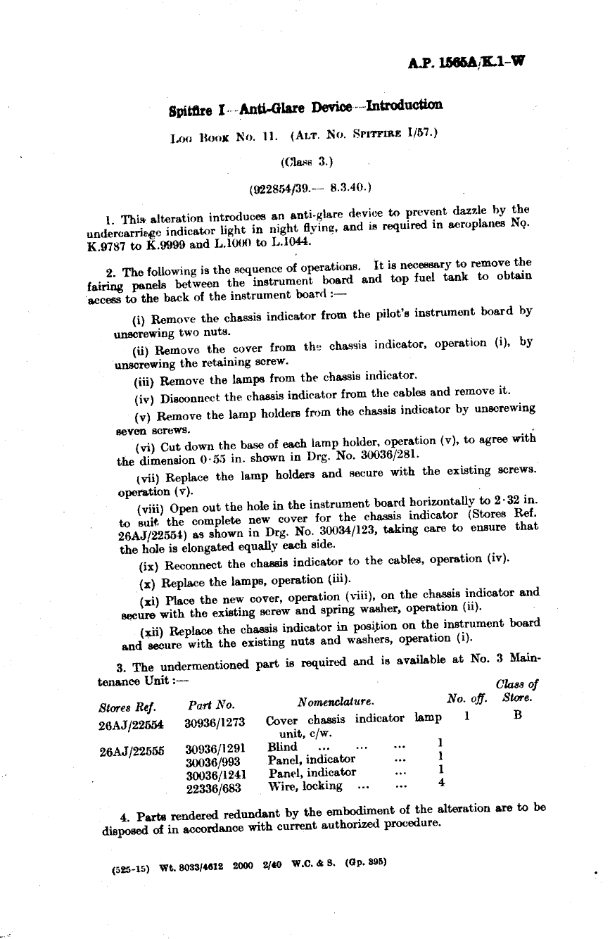 Sample page 1 from AirCorps Library document: Spitfire I Anti-Glare Device Introduction