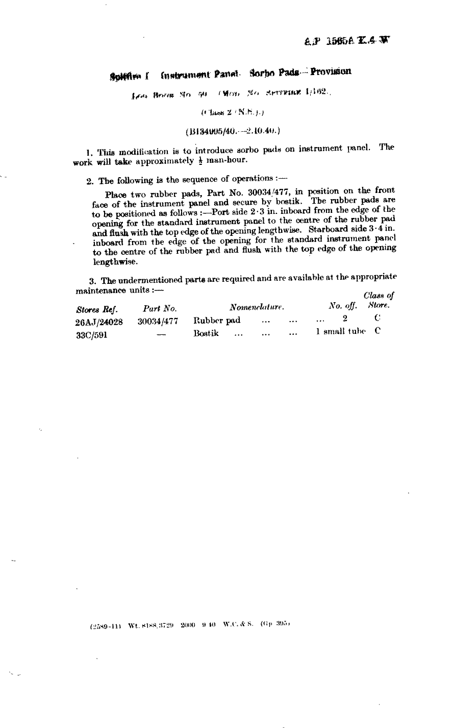 Sample page 1 from AirCorps Library document: Spitfire I Instrument Panel Sorbo Pads Provision