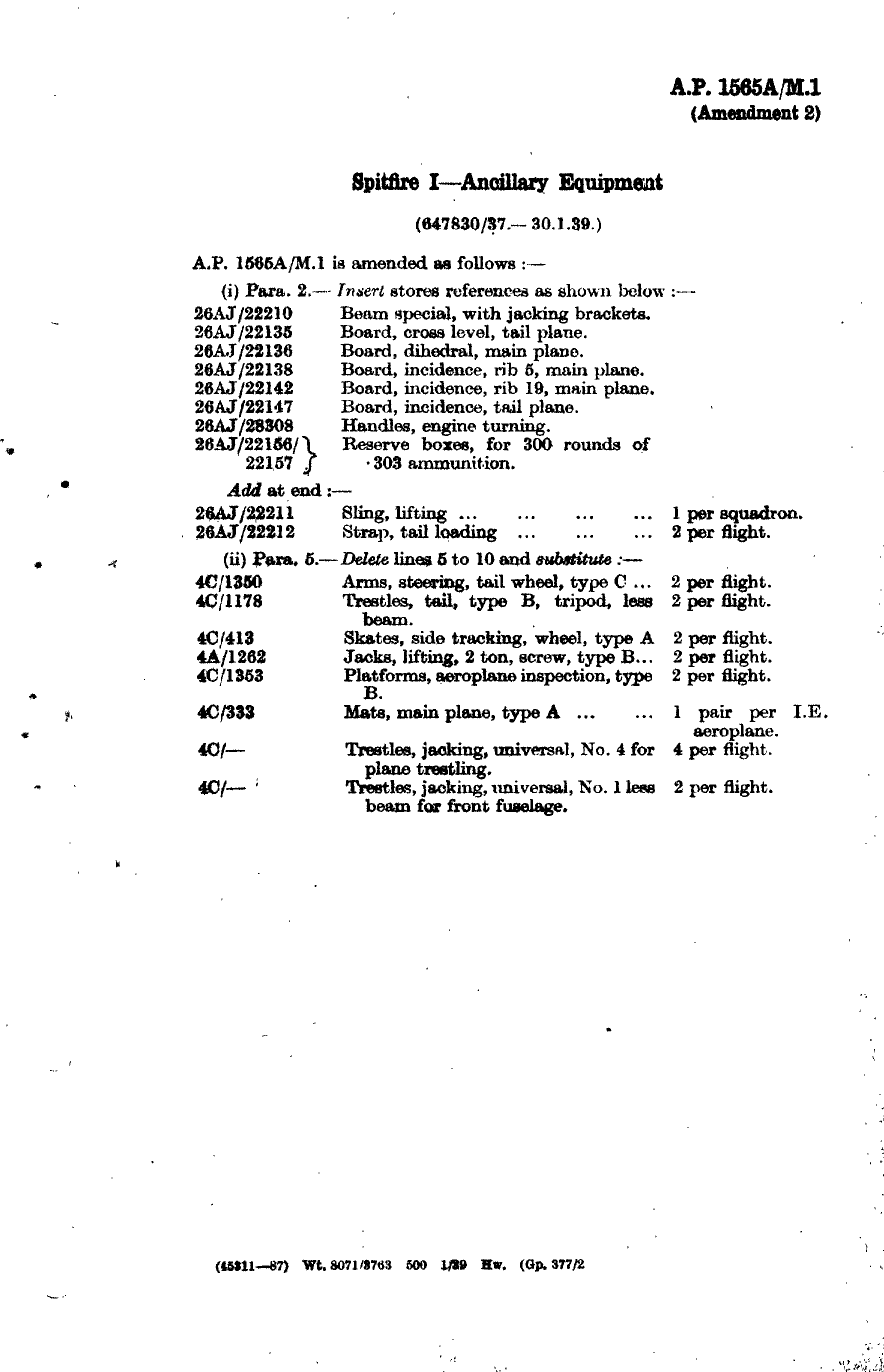 Sample page 1 from AirCorps Library document: Spitfire I Ancillary Equipment