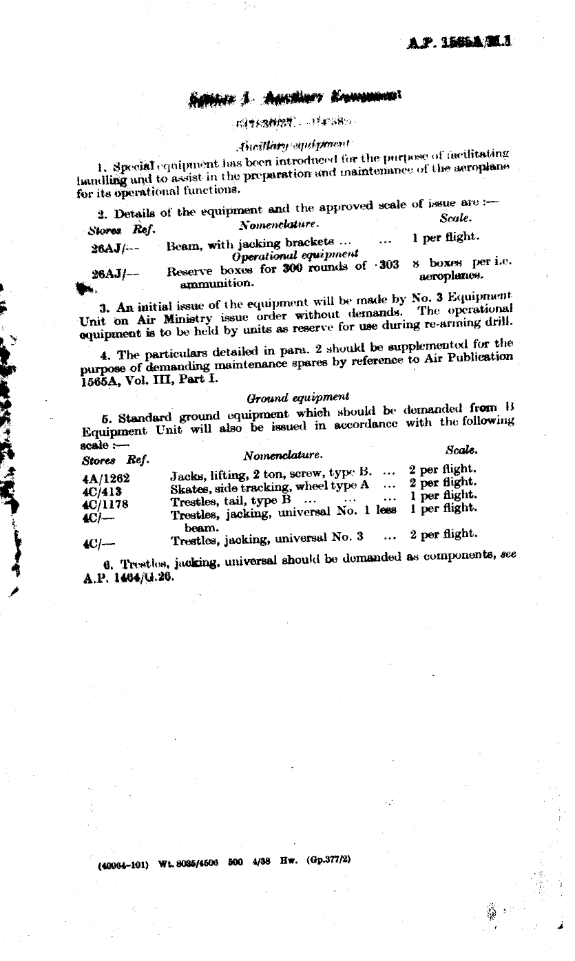 Sample page 1 from AirCorps Library document: Spitfire I Ancillary Equipment