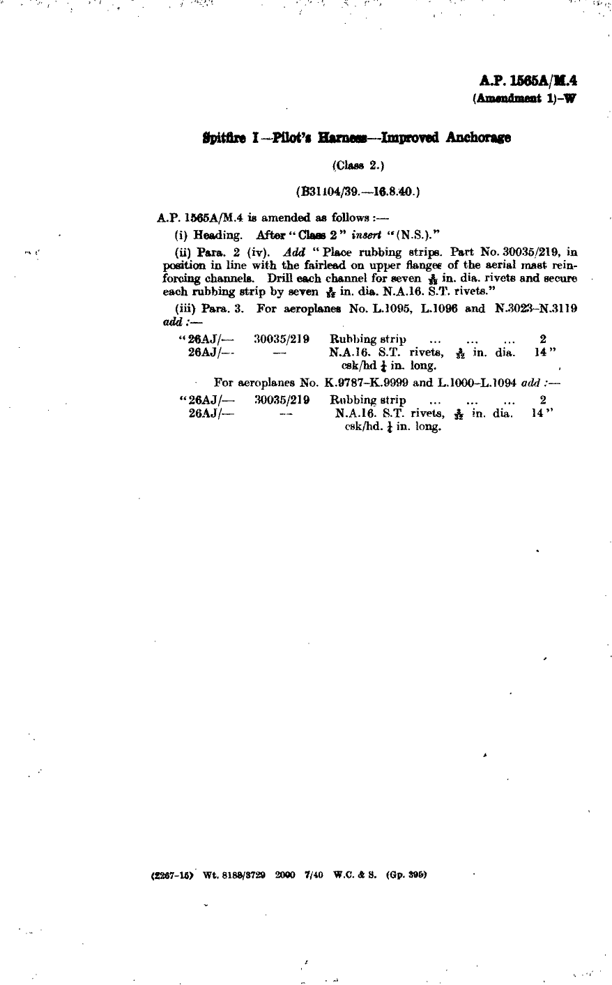 Sample page 1 from AirCorps Library document: Spitfire I Pilots Harness Improved Anchorage