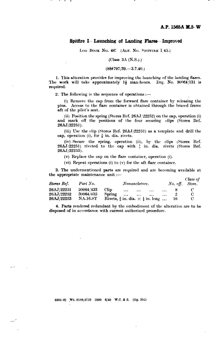 Sample page 1 from AirCorps Library document: Spitfire I Launching of Landing Flares Improved