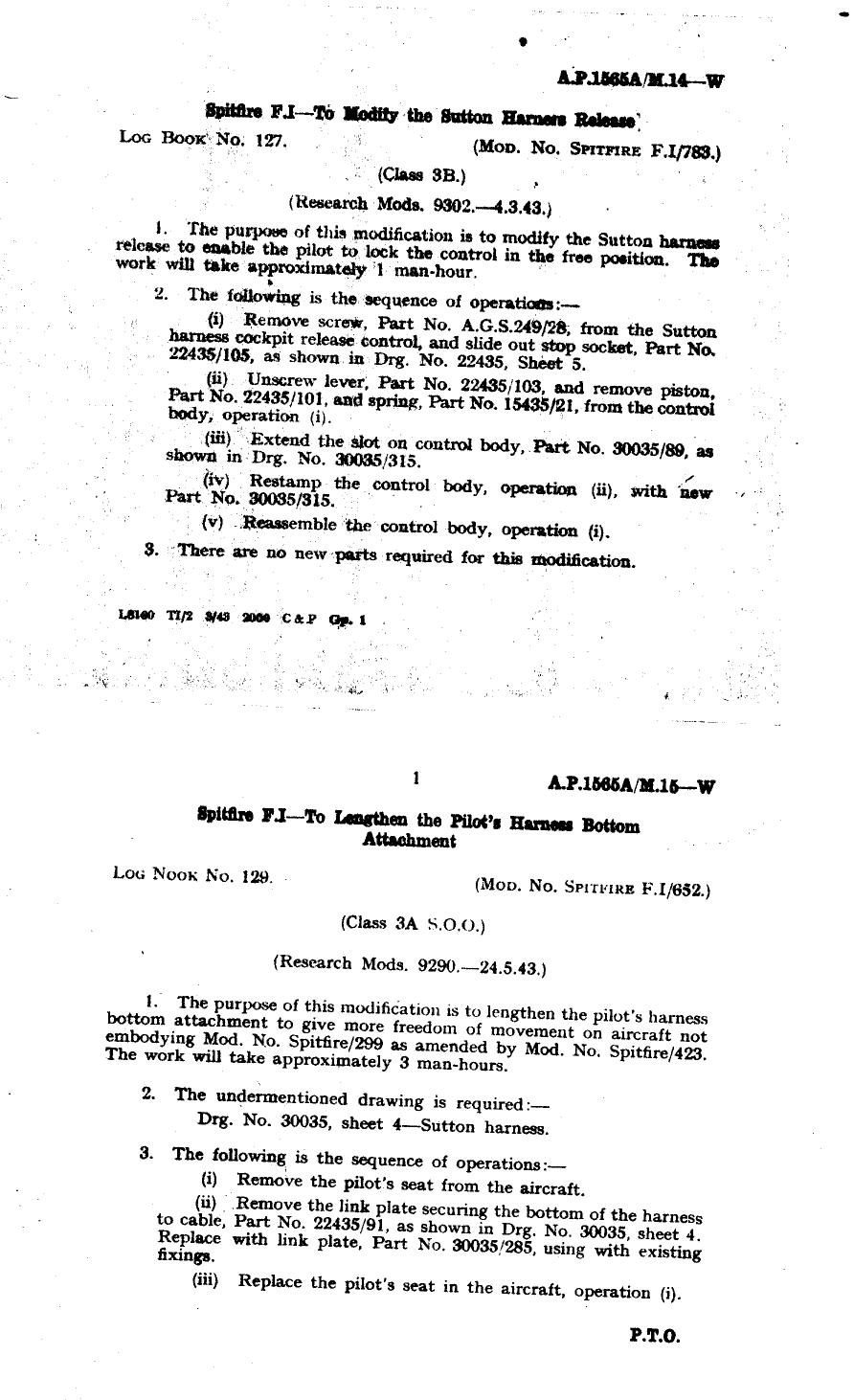 Sample page 1 from AirCorps Library document: Spitfire F.I To Modify the Sutton Harness Release