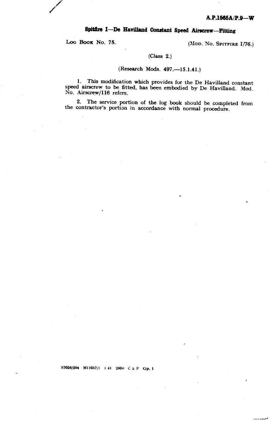 Sample page 1 from AirCorps Library document: Spitfire I De Havilland Constant Speed Airscrew Fitting