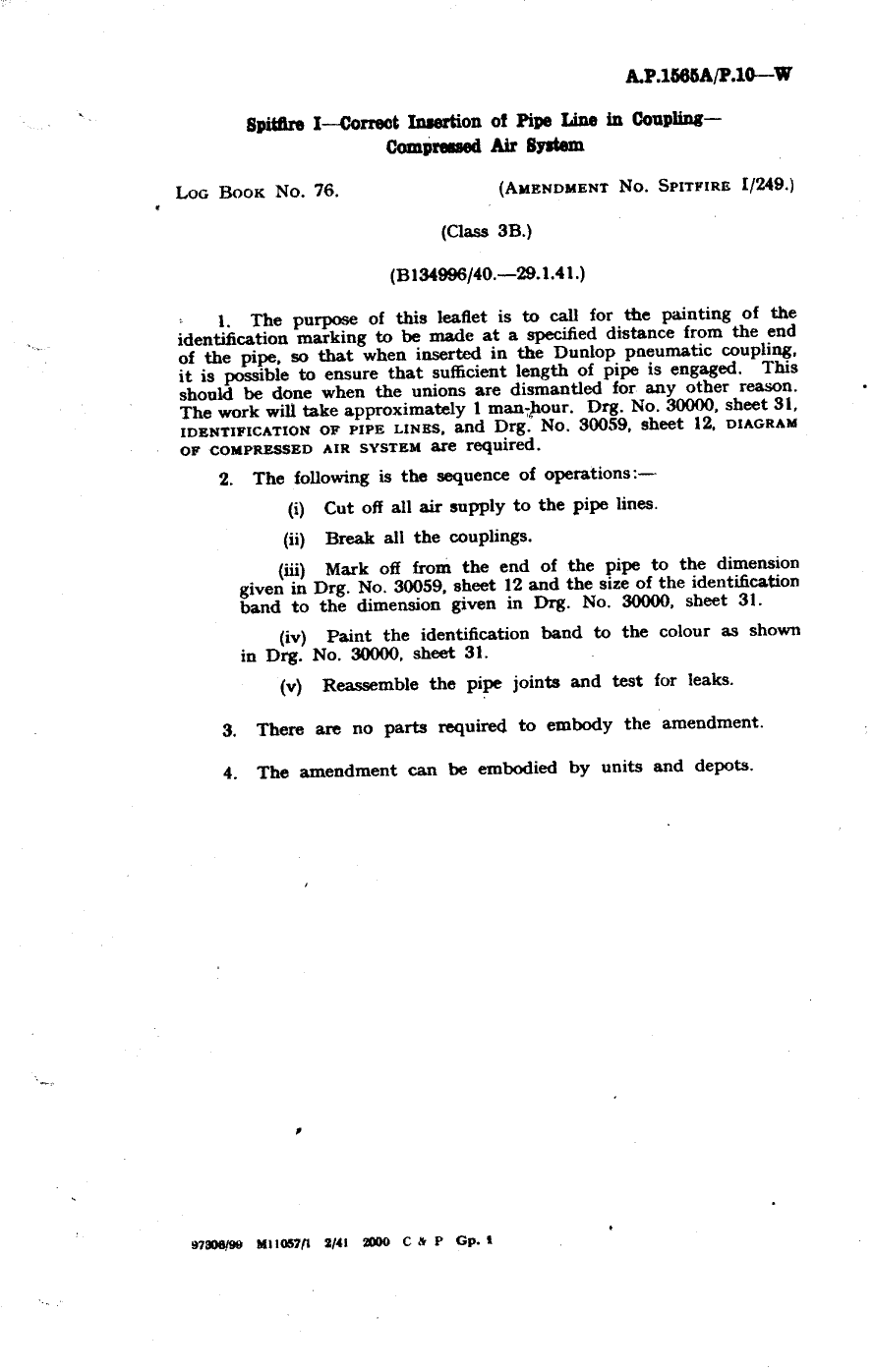 Sample page 1 from AirCorps Library document: Spitfire I Correct Insertion of Pipe Line in Coupling Compressed Air System