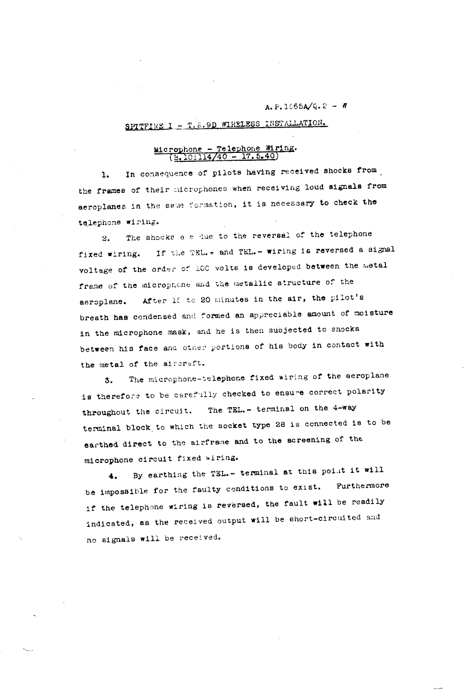 Sample page 1 from AirCorps Library document: Spitfire I T.A.9D Mic-Tel. Wireless Installation