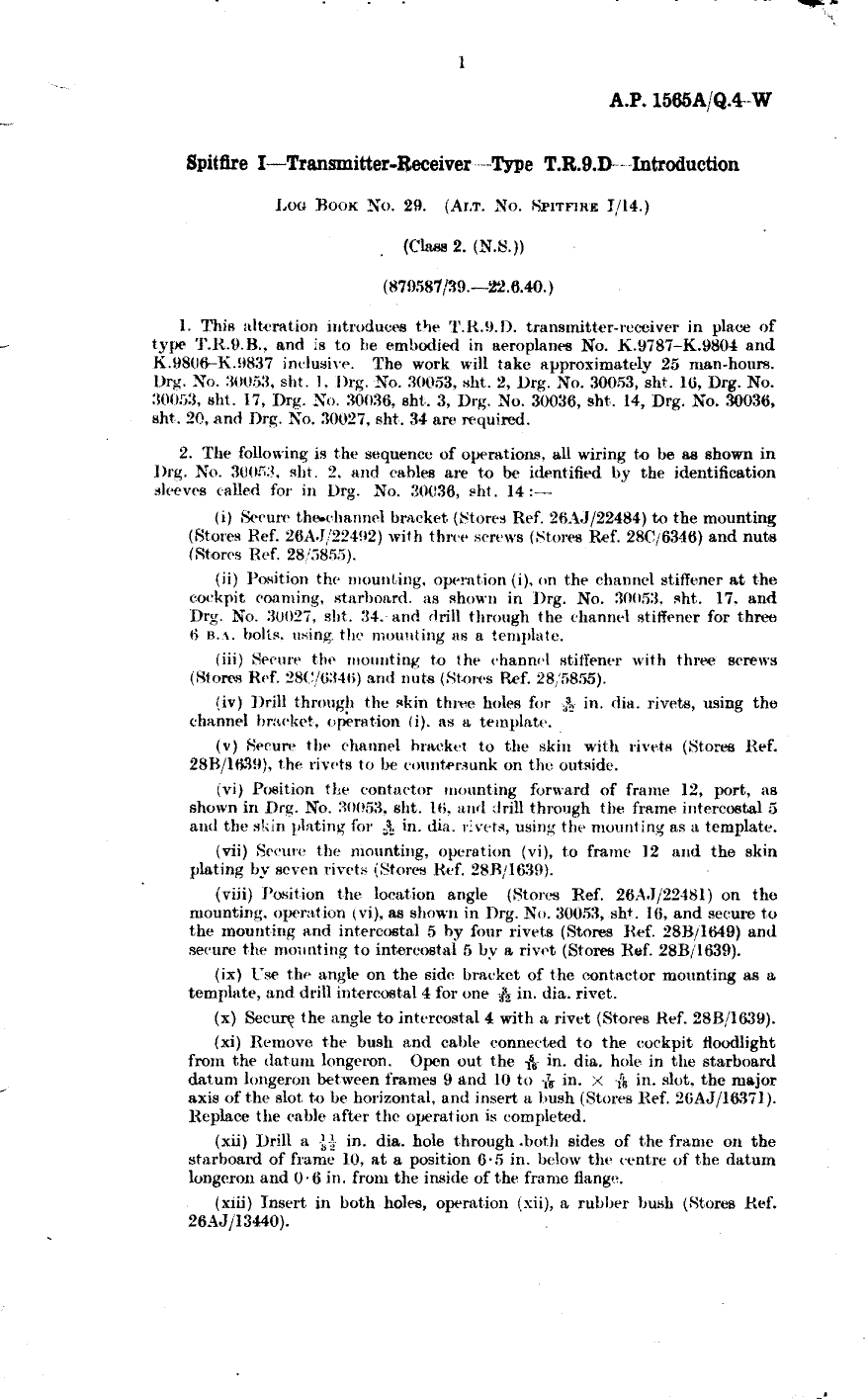 Sample page 1 from AirCorps Library document: Spitfire I Transmitter-Receiver Type T.R.9D Introduction