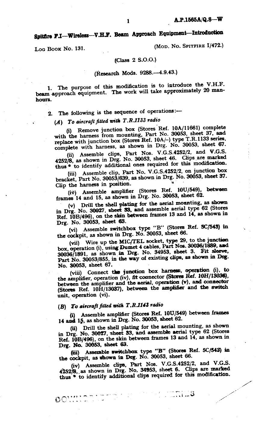 Sample page 1 from AirCorps Library document: Spitfire F.I Wireless V.H.F. Beam Approach Equipment Introduction