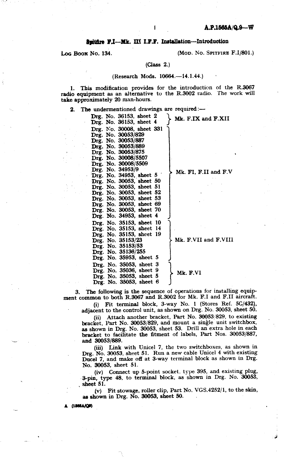 Sample page 1 from AirCorps Library document: Spitfire F.I Mk. III I.F.F. Installation Introduction