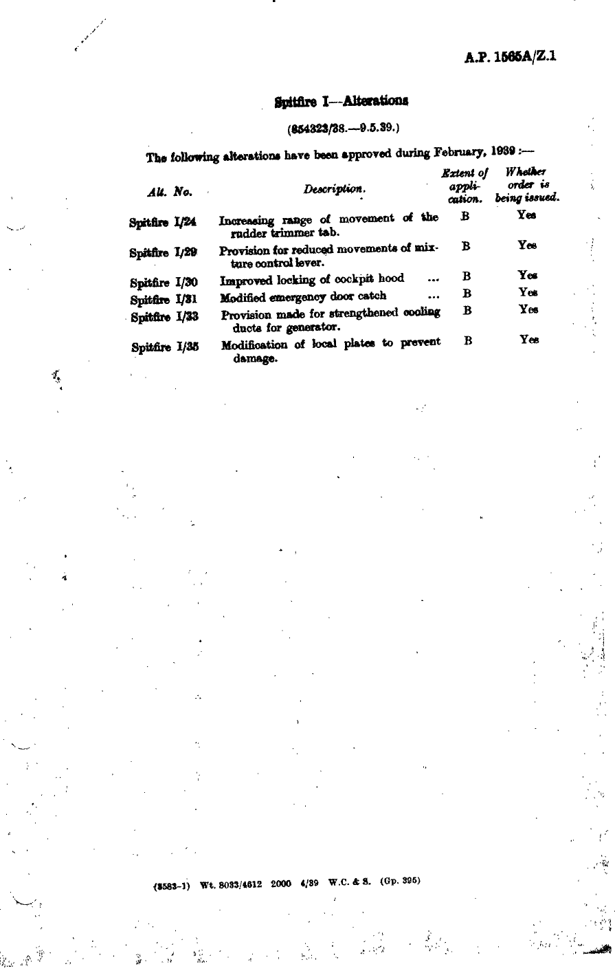 Sample page 1 from AirCorps Library document: Spitfire I Alterations 24, 29, 30, 31, 33 and 35