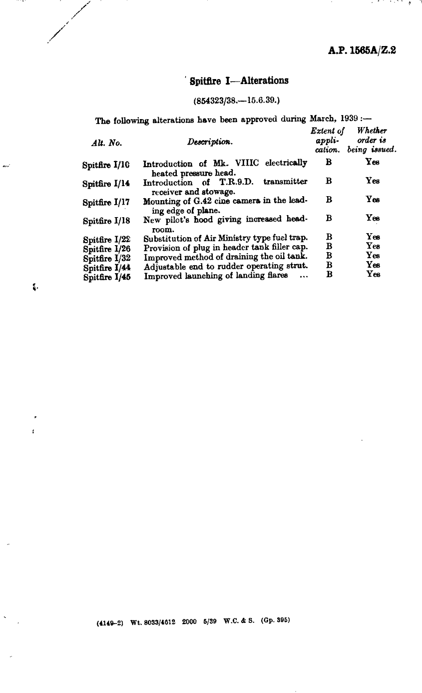 Sample page 1 from AirCorps Library document: Spitfire I Alterations 10, 14, 17, 18, 22, 26, 32, 44 and 45